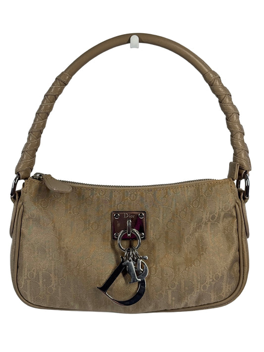 Dior Vintage 2007 Beige Satin Trotter Diorissimo Monogram Pochette Shoulder Bag