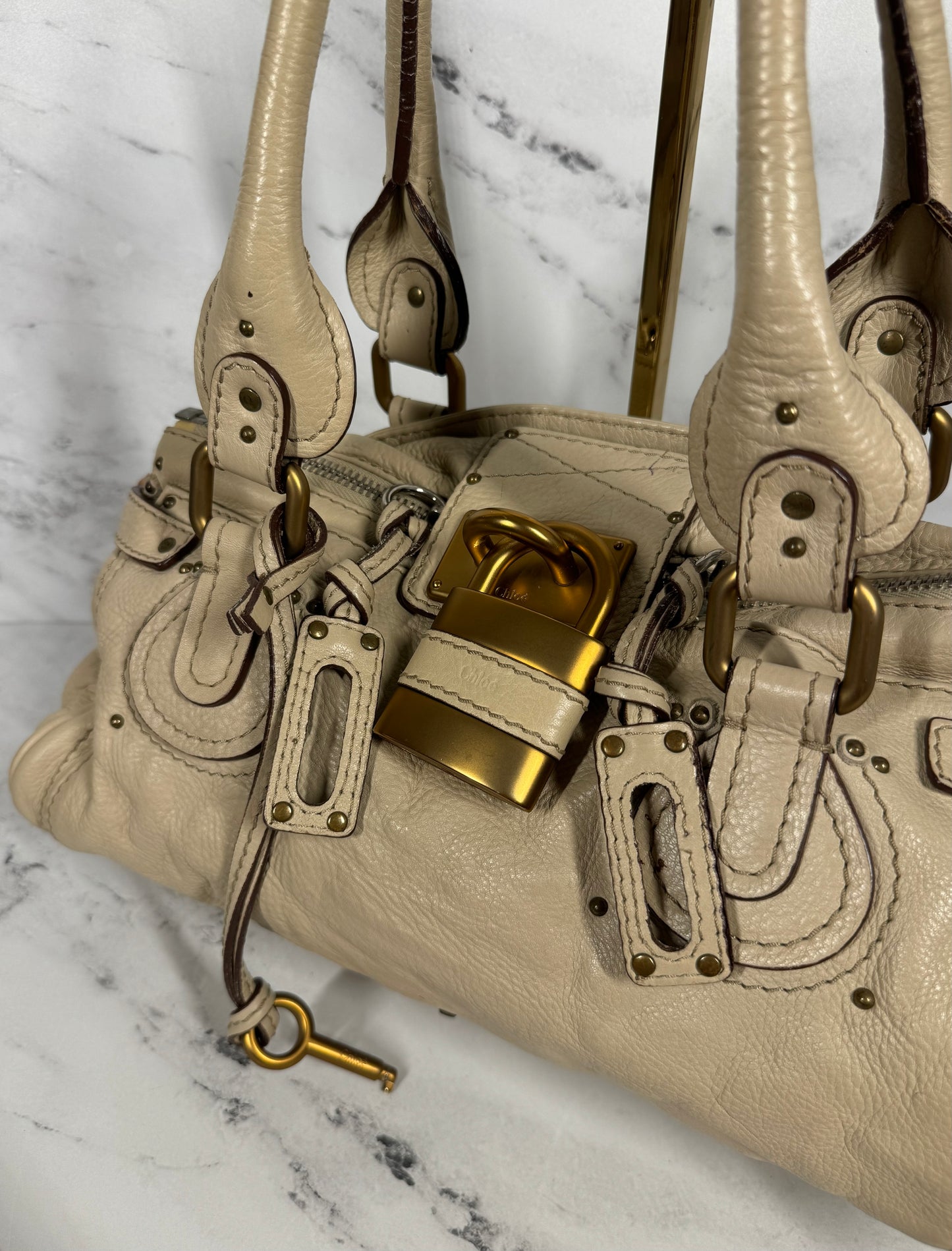 Chloé Vintage Beige Leather Paddington Shoulder Bag