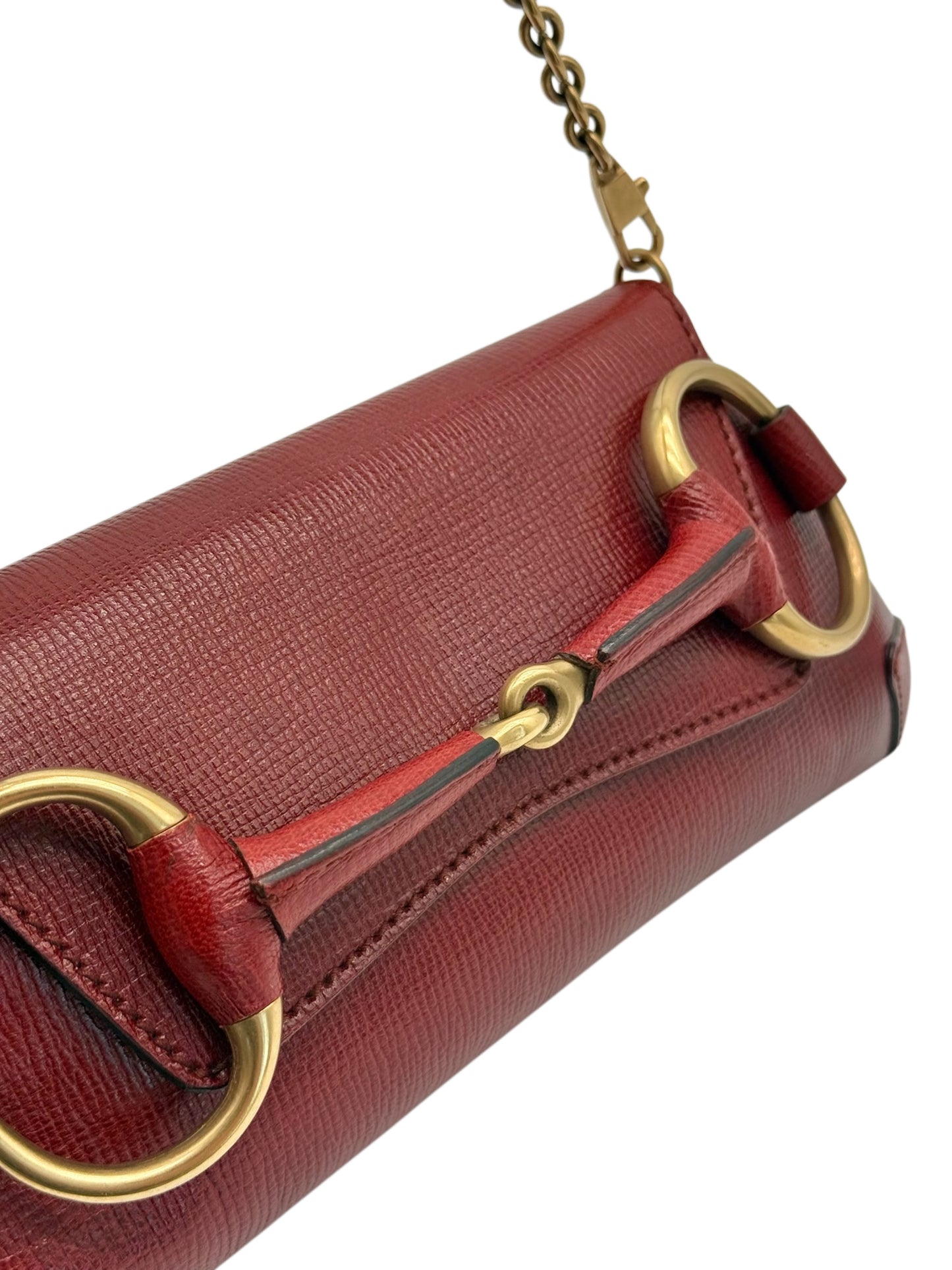 Gucci Vintage Red Leather Small Horsebit Shoulder Clutch Bag