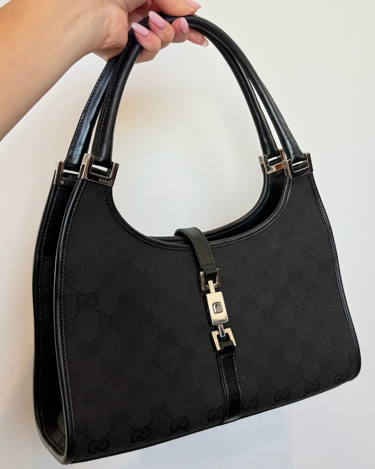 Gucci Vintage Black GG Monogram Small Jackie Shoulder Bag