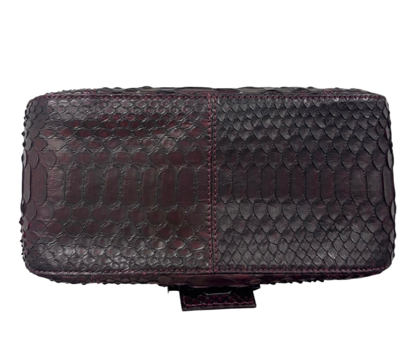 Fendi Vintage Bordeaux Python Leather Jeweled Logo Mini Mamma Shoulder Baguette Bag