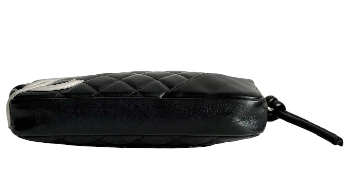 Chanel Vintage 00s Black & White Quilted Lambskin CC Cambon Pochette Shoulder Bag