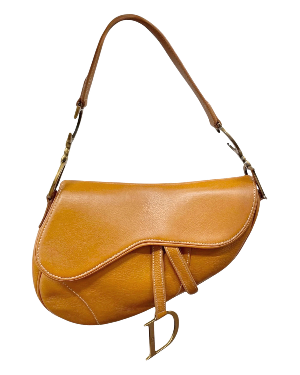 Dior Vintage 2002 Light Brown Calfskin Leather Medium Saddle Bag