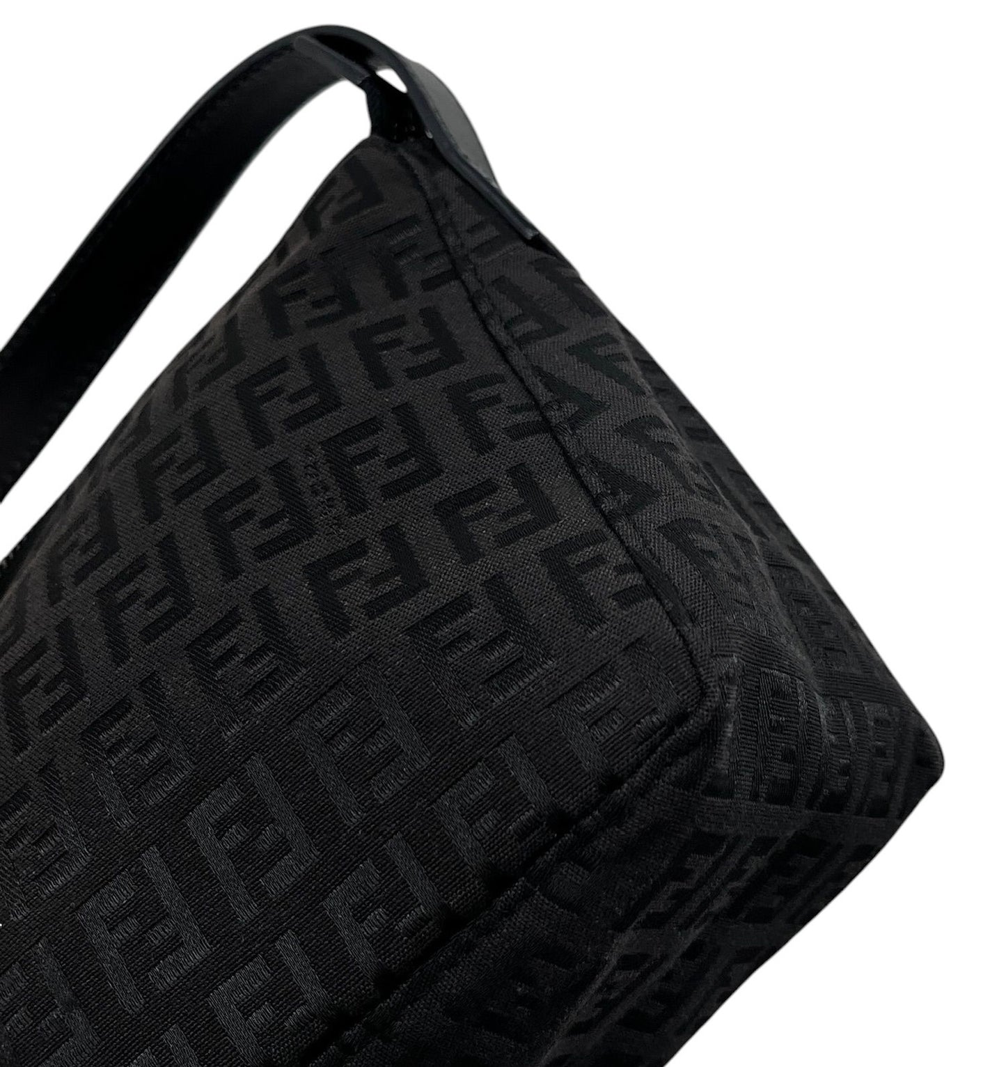 Fendi Vintage Black Zucca Zucchino Monogram Medium Shoulder Pochette Bag