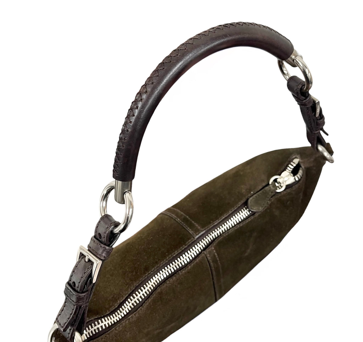 Prada Vintage Khaki Green Suede Scamosciato Medium Hobo Shoulder Bag