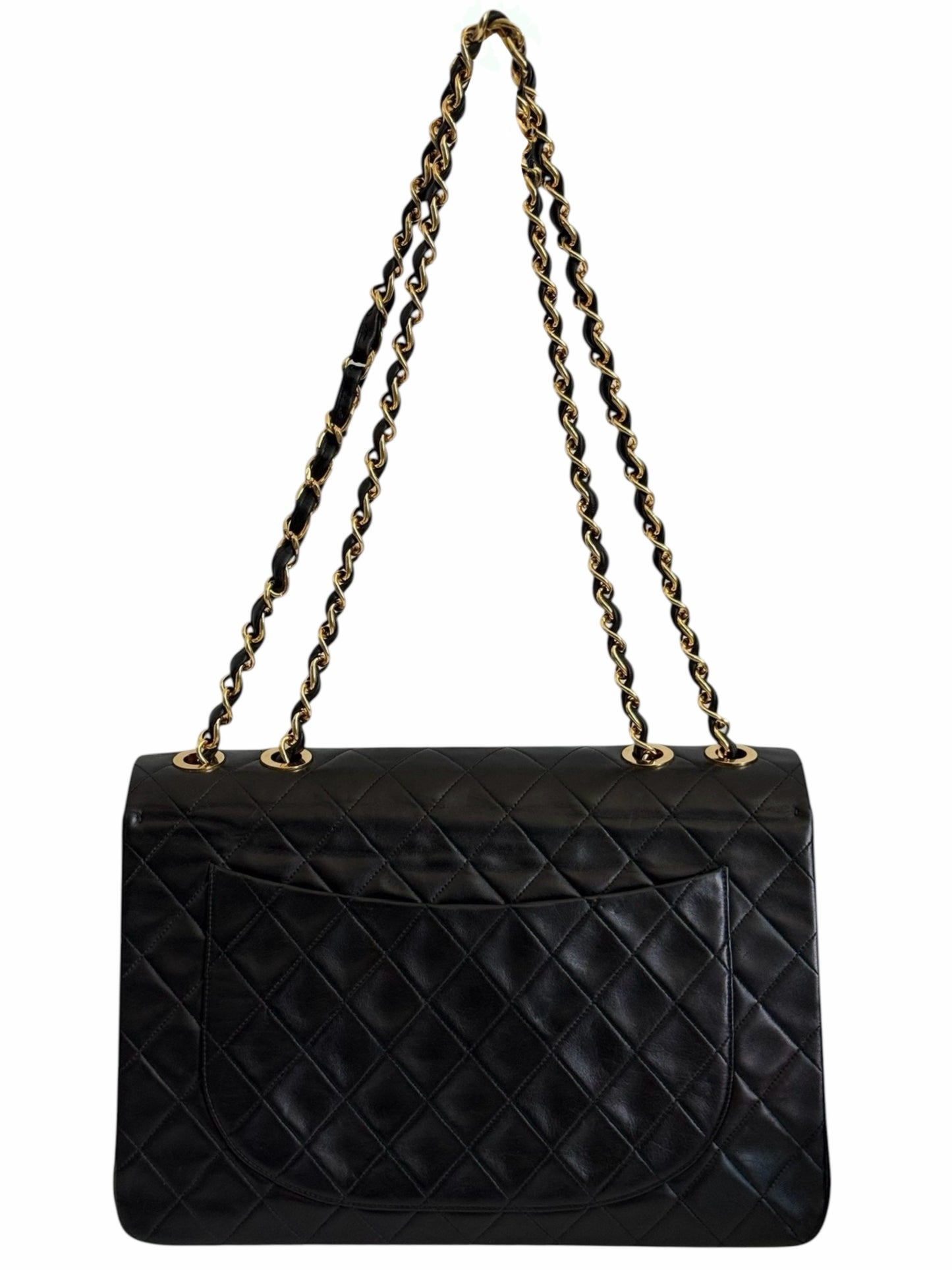 Chanel Vintage 90s Black Quilted Lambskin Maxi Classic Single Flap Bag with 24K GPHW