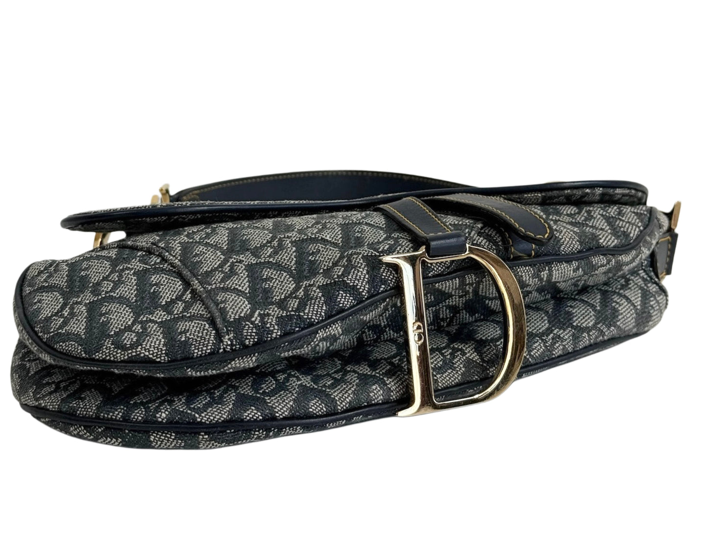 Dior Vintage 2000 Blue Trotter Monogram Medium Saddle Bag