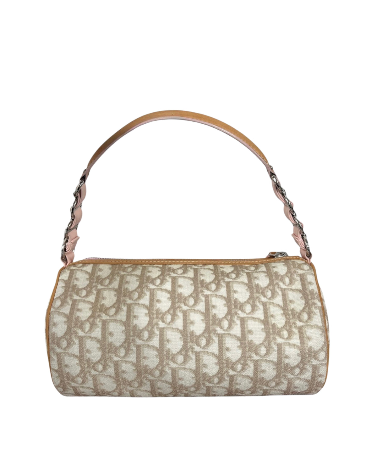 Dior Vintage 2007 Beige Diorissimo Monogram Romantique Pink Heart Mini Barrel Pochette Bag