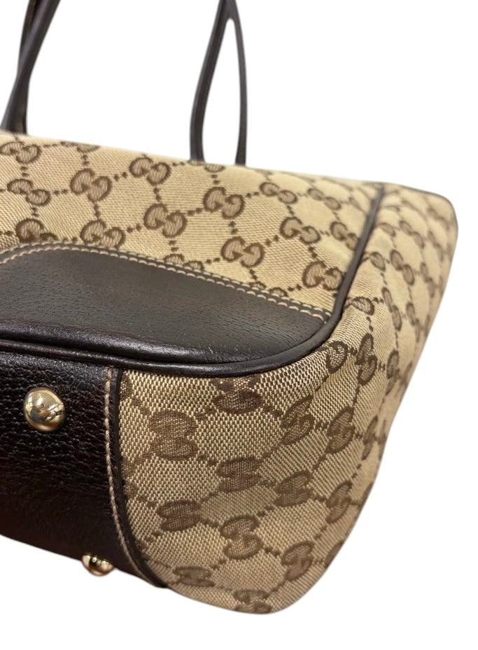 Gucci Vintage Brown GG Monogram Medium Princy Shoulder Tote Bag with Webb Stripe Bow