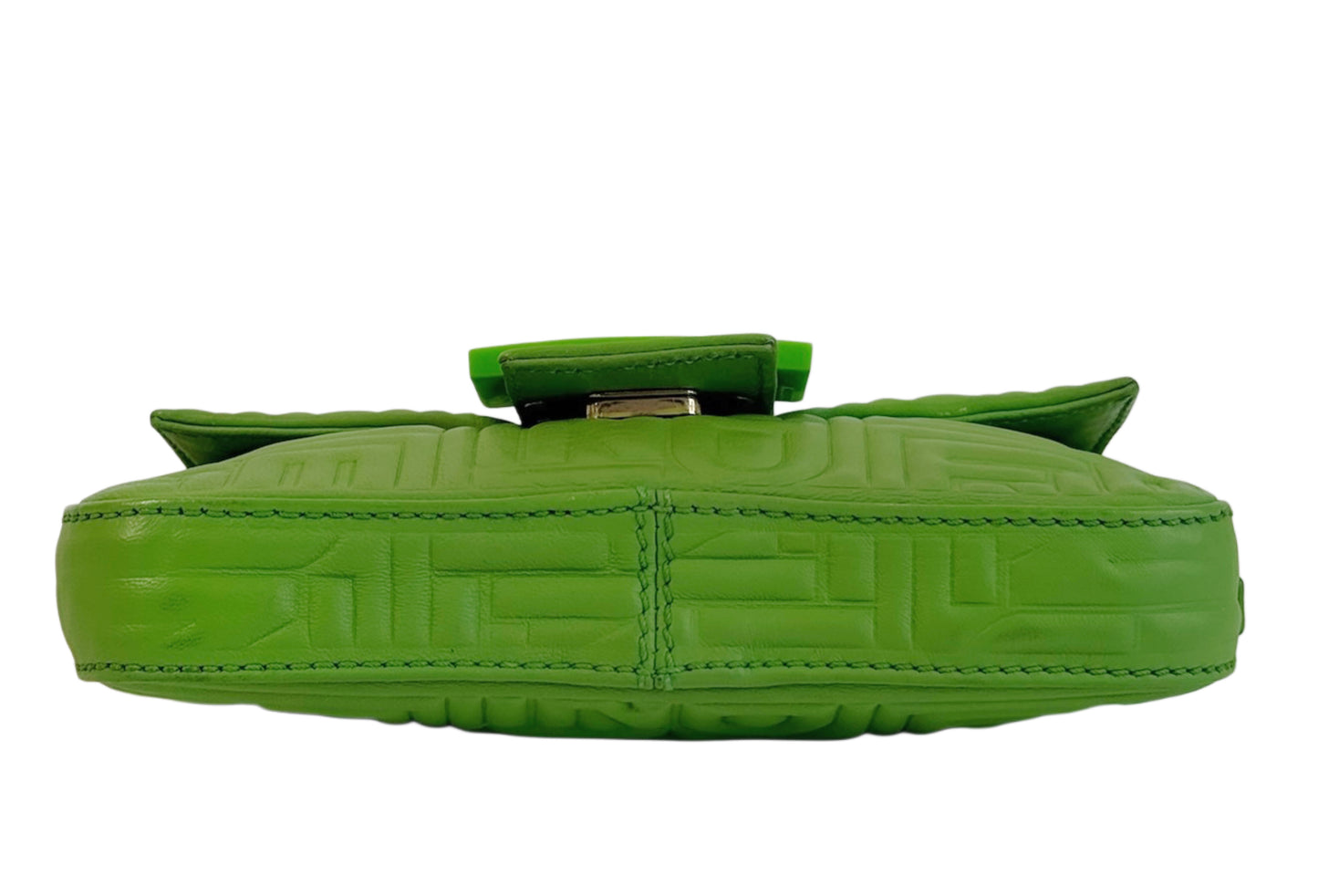 Fendi Vintage Green Nappa Embossed Logo Leather Shoulder Mini Baguette Shoulder Bag