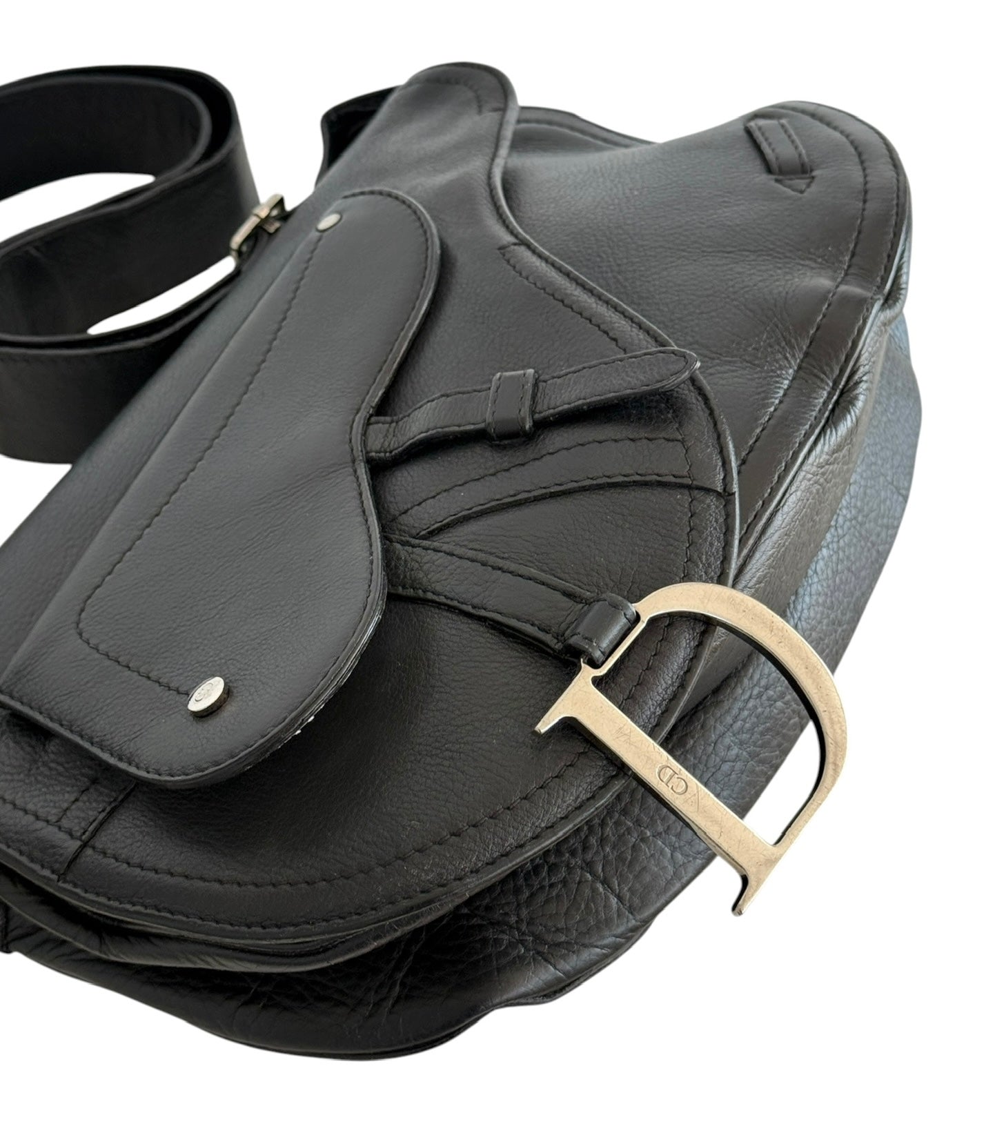 Dior Vintage 2002 Black Leather Messenger Adjustable Shoulder Crossbody Saddle Bag