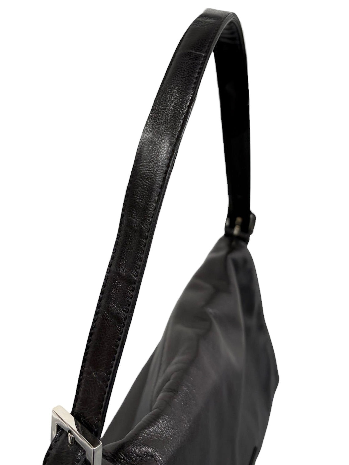 Fendi Vintage Black Lambskin Green Logo Mamma Shoulder Baguette Bag
