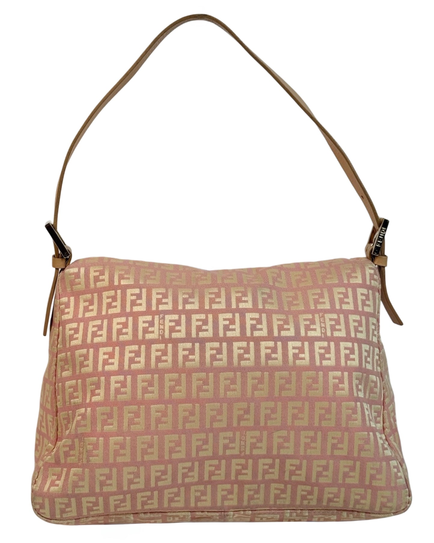 Fendi Vintage Pink & Yellow Zucca Monogram Shoulder Mamma Baguette Bag