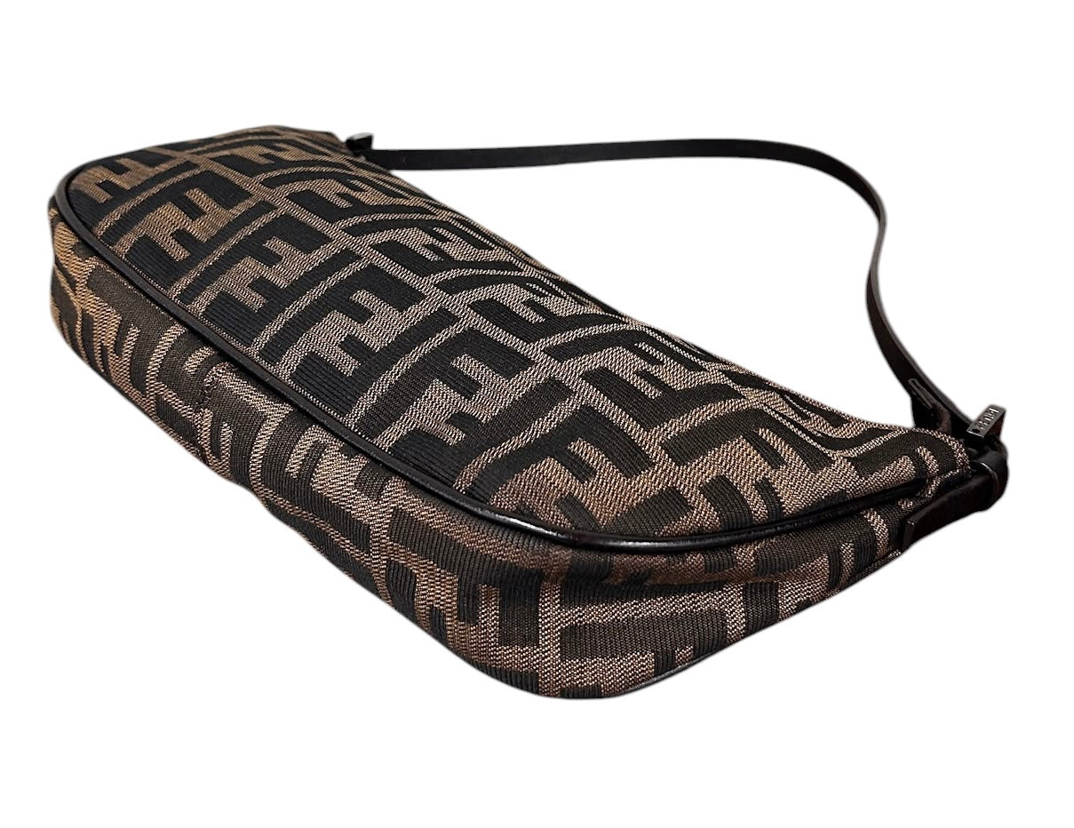 Fendi Vintage Brown Zucca Monogram Medium Boat Pochette Shoulder Bag