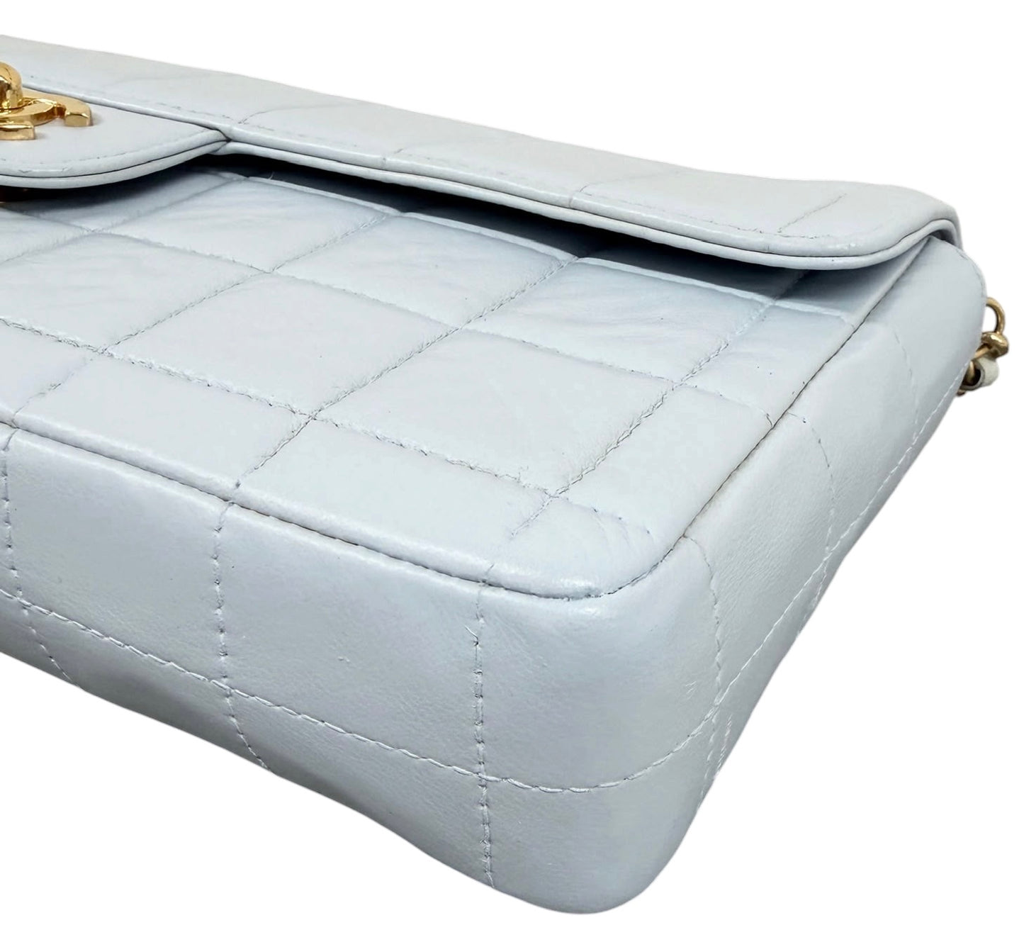 Chanel Vintage 00s Baby Blue Chocolate Bar Quilted Lambskin East West Shoulder Flap Bag - Spa Treated