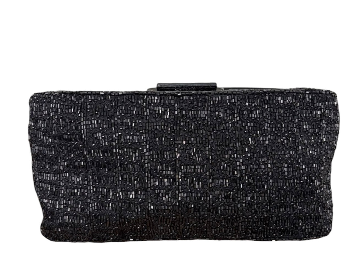 Fendi Vintage Black Zucca Beaded Embroidered Mini Mamma Shoulder Baguette Bag with Lizard Trim