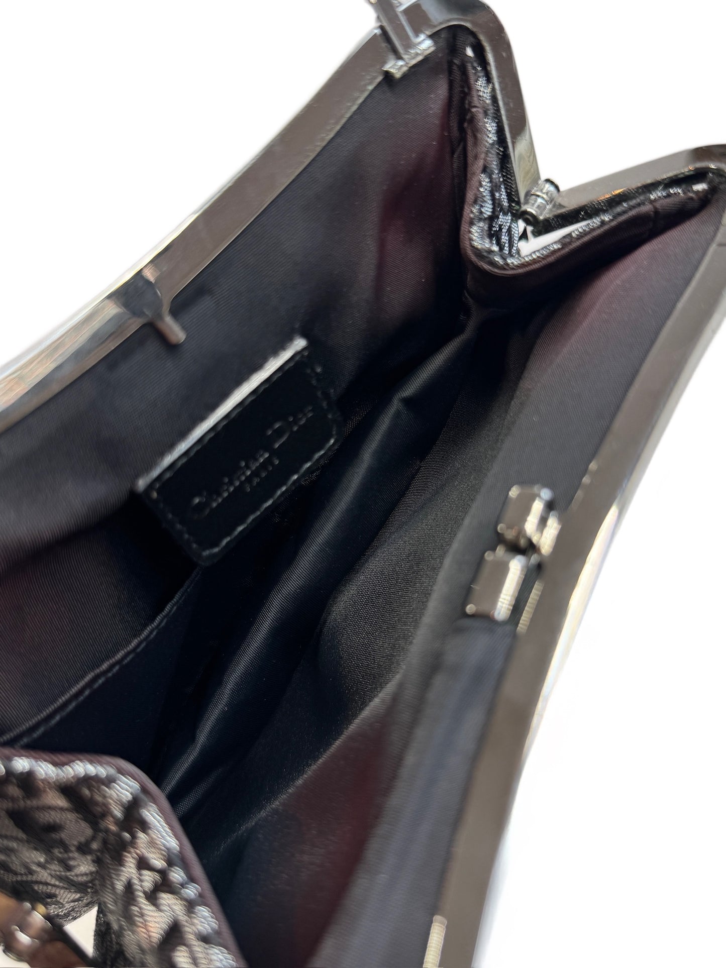 Dior Vintage 2003 Metallic Grey Diorissimo Monogram Micro Mini Evening Saddle Bag