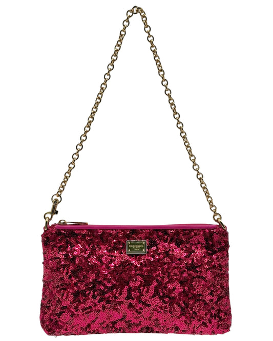 Dolce & Gabbana Vintage Fuchsia Sequin Gold Chain Small Pochette Shoulder Bag