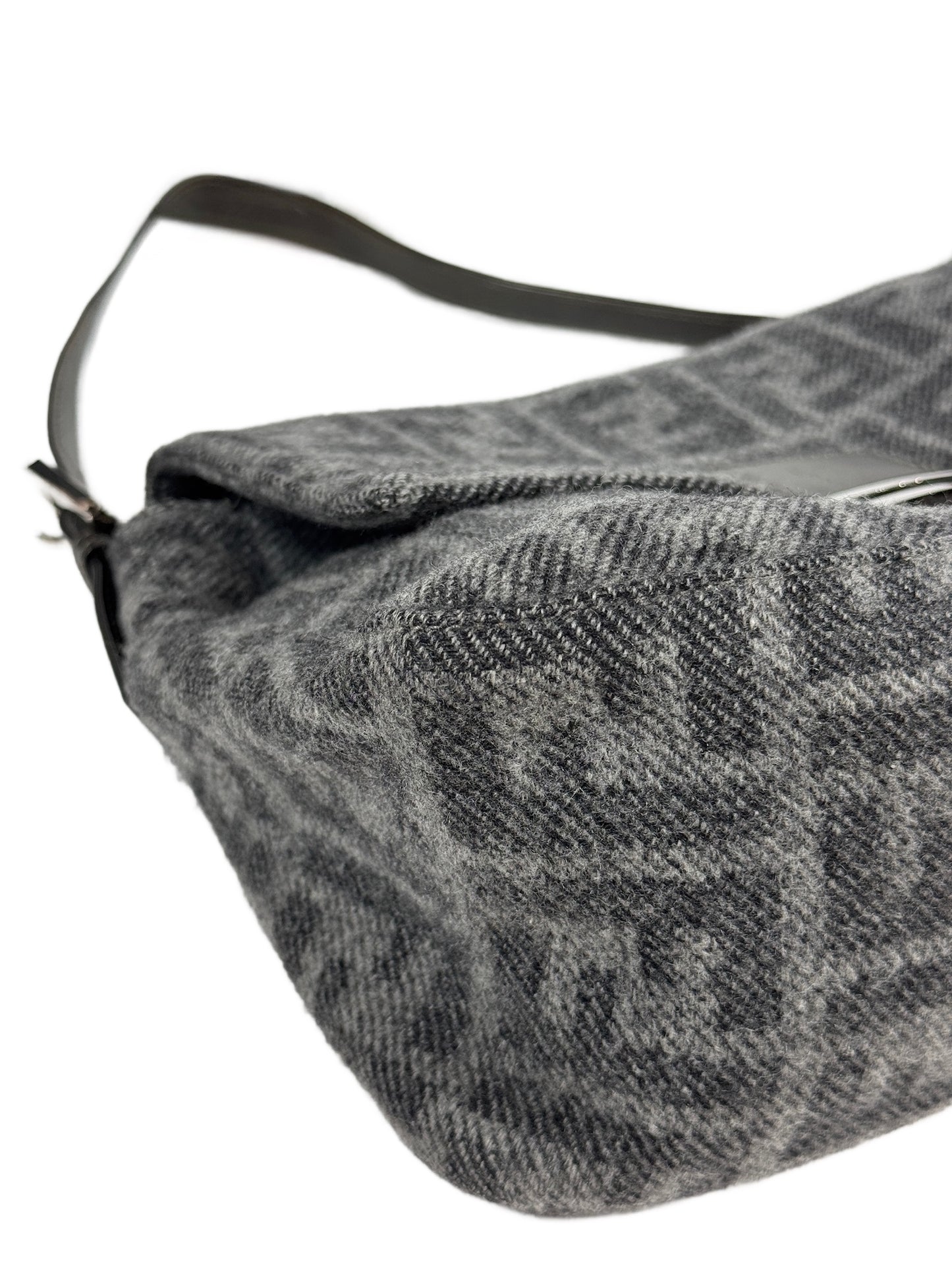 Fendi Vintage Gray Zucca Monogram Knit Wool Mamma Baguette Shoulder Bag