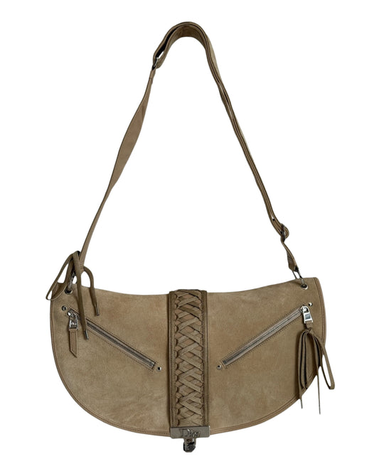 Dior Vintage 2002 Beige Suede Lace Up Admit It Medium Shoulder Crossbody Bag