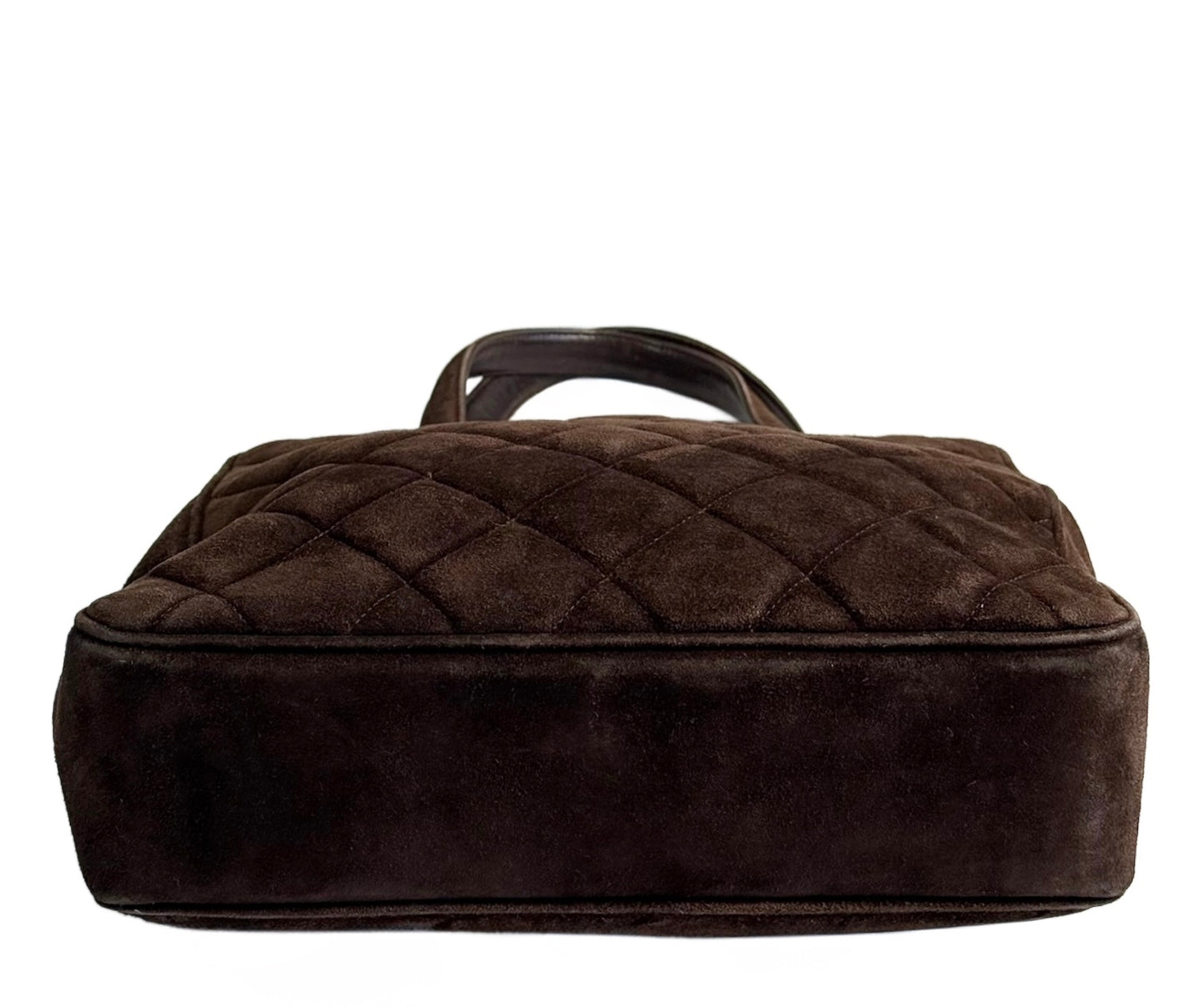 Chanel Vintage 90s Brown Quilted Suede Jumbo CC Matelasse Top Handle Tote Bag