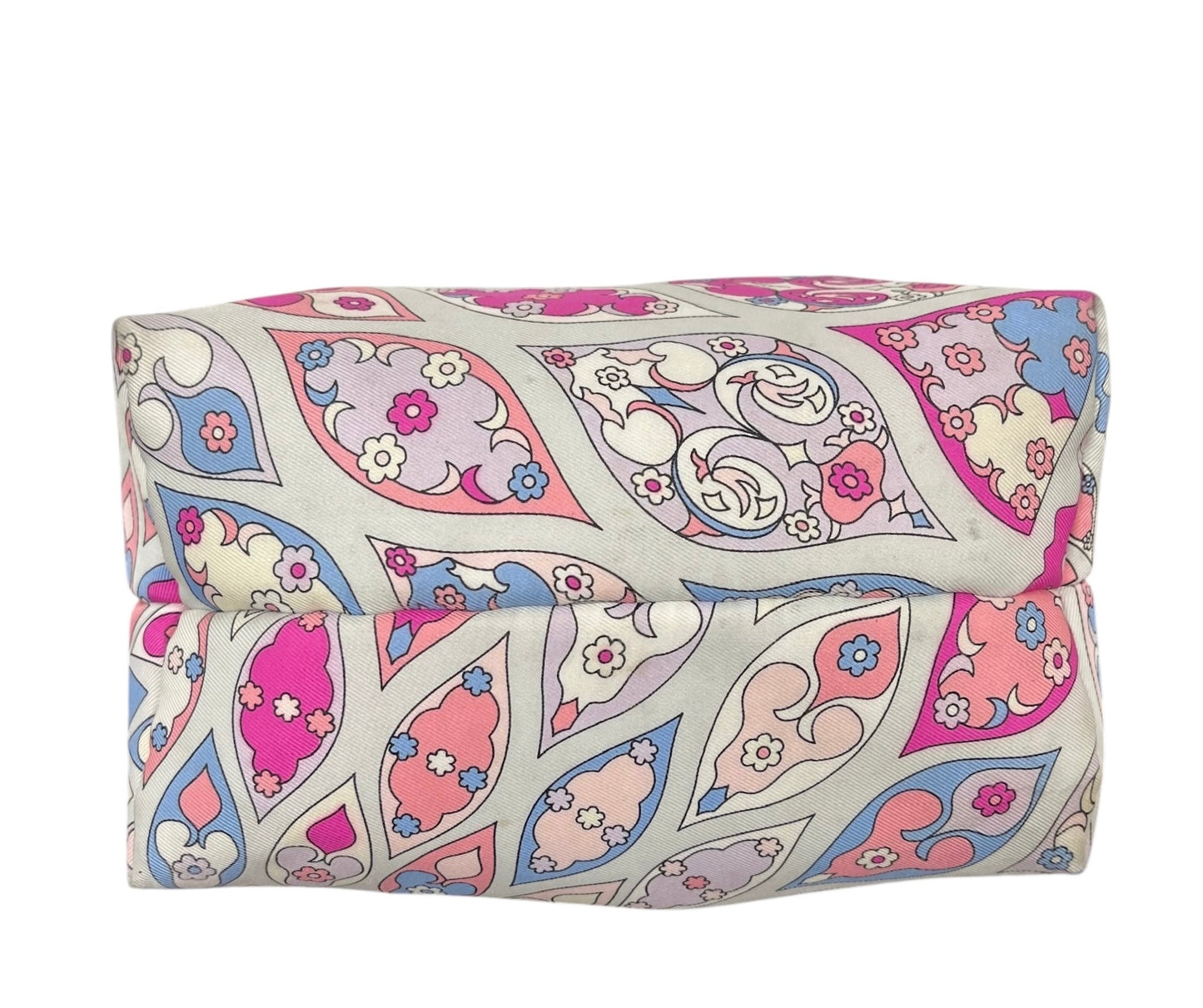 Pucci Vintage Pink & Blue Satin Mini Cosmetic Top Handle Pochette Bag 