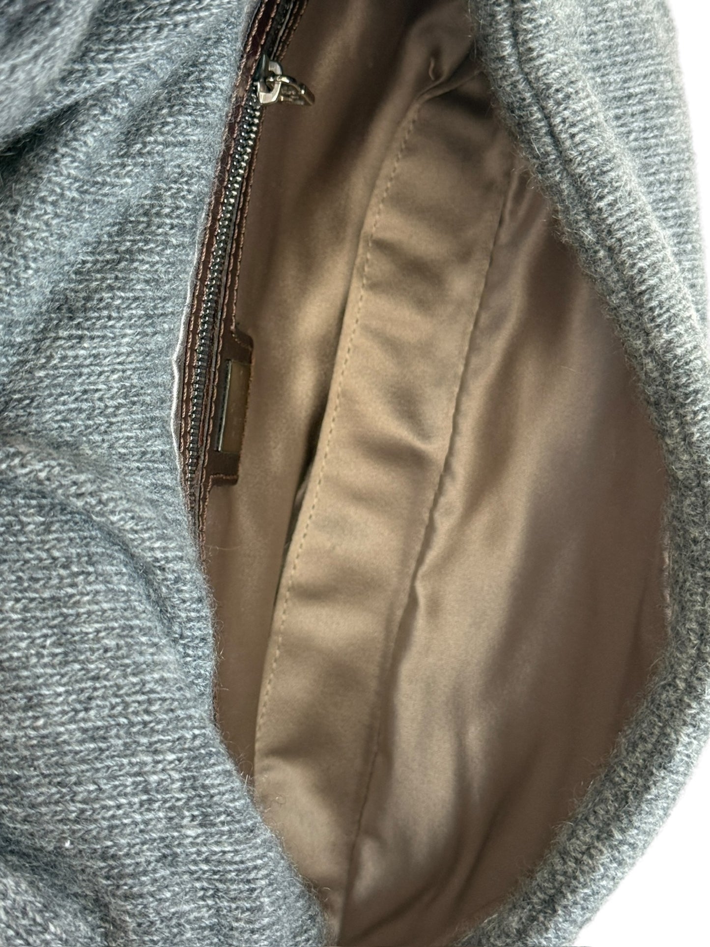 Fendi Vintage Gray Knit Wool Shoulder Baguette Bag