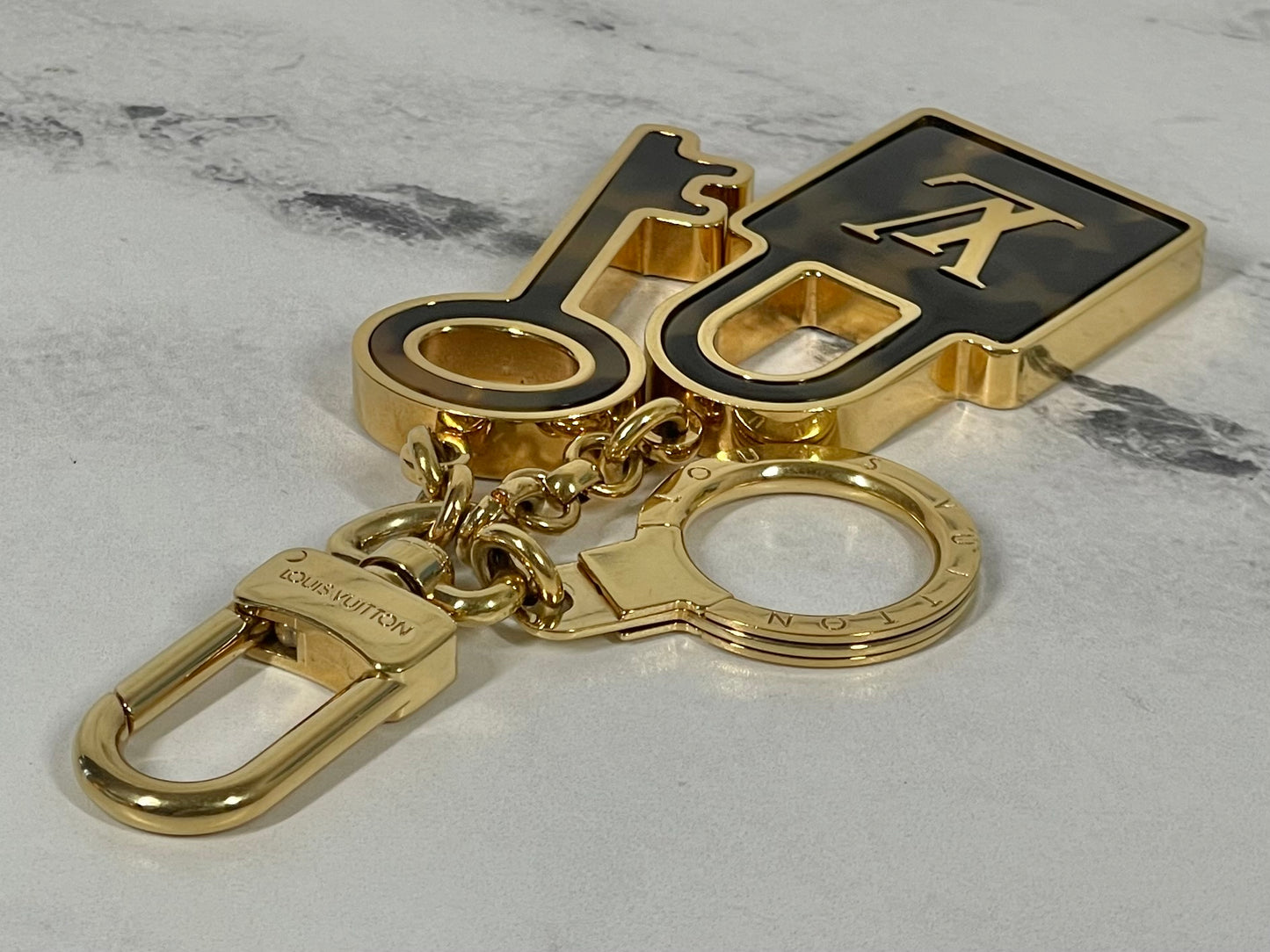 Louis Vuitton Vintage Monogram Resin Tortoise & Gold Lock & Key Bag Charm & Key Holder
