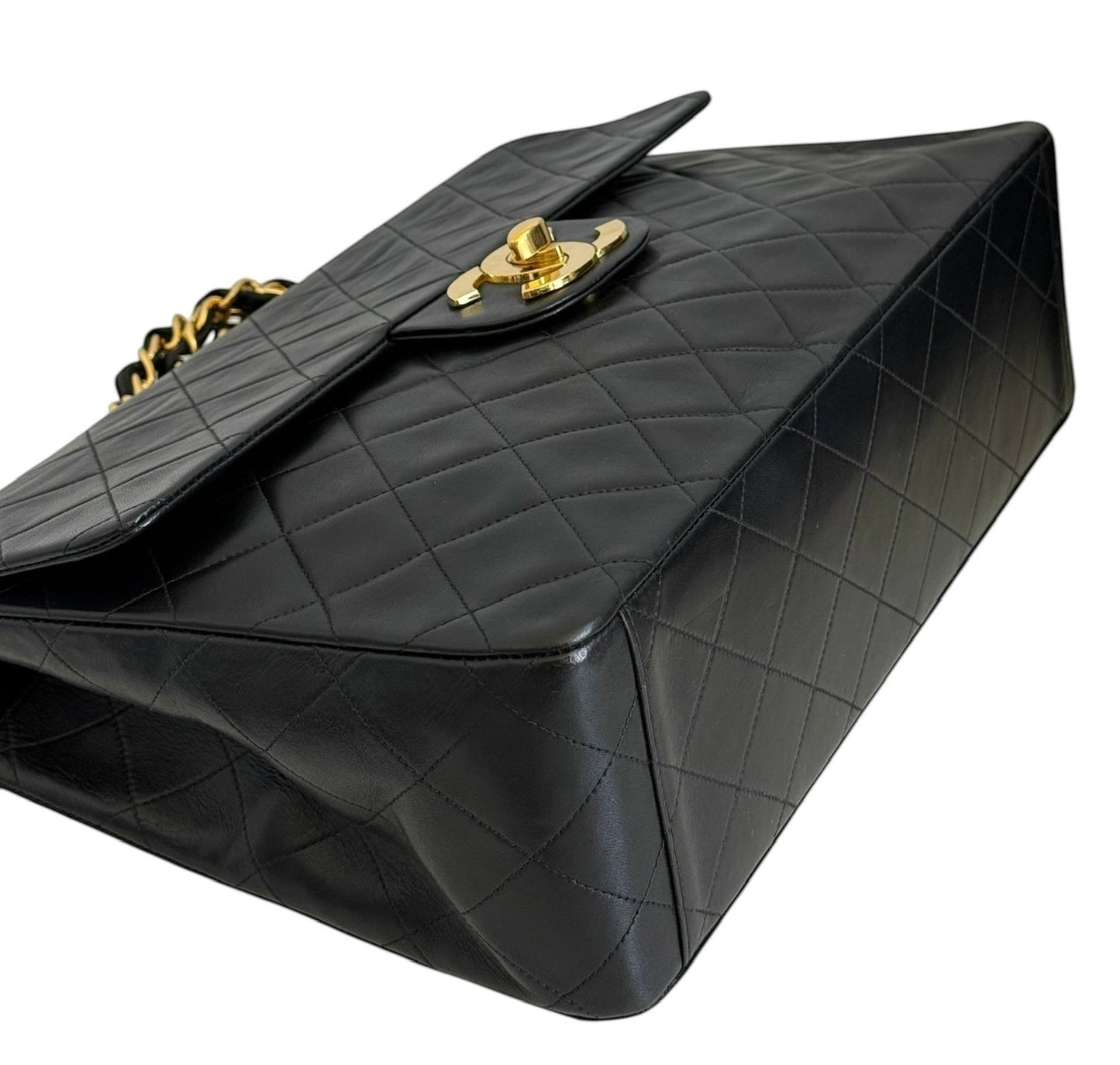 Chanel Vintage 90s Black Quilted Lambskin Maxi Classic Single Flap Bag with 24K GPHW
