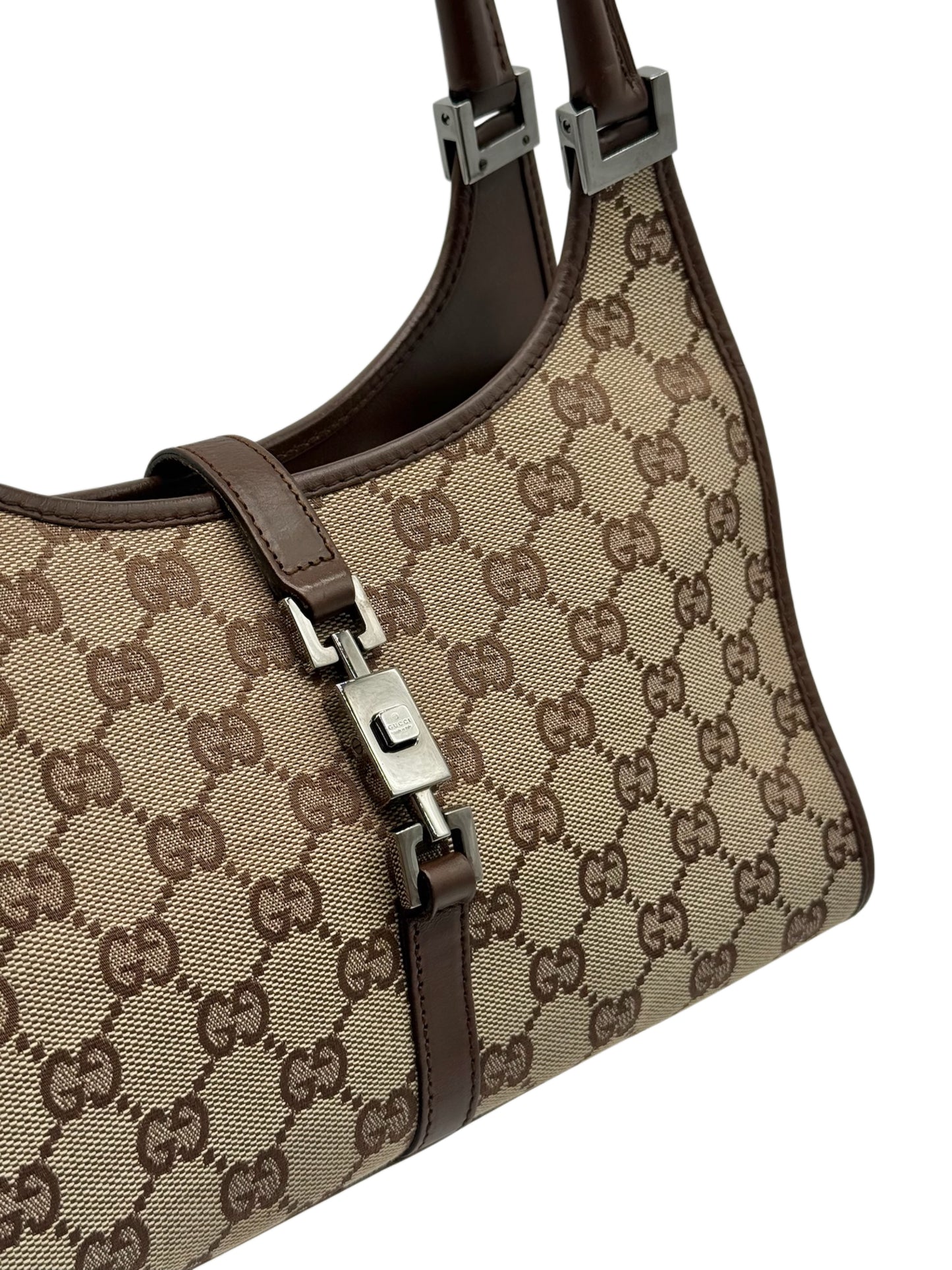 Gucci Vintage Brown GG Monogram Small Jackie Shoulder Bag