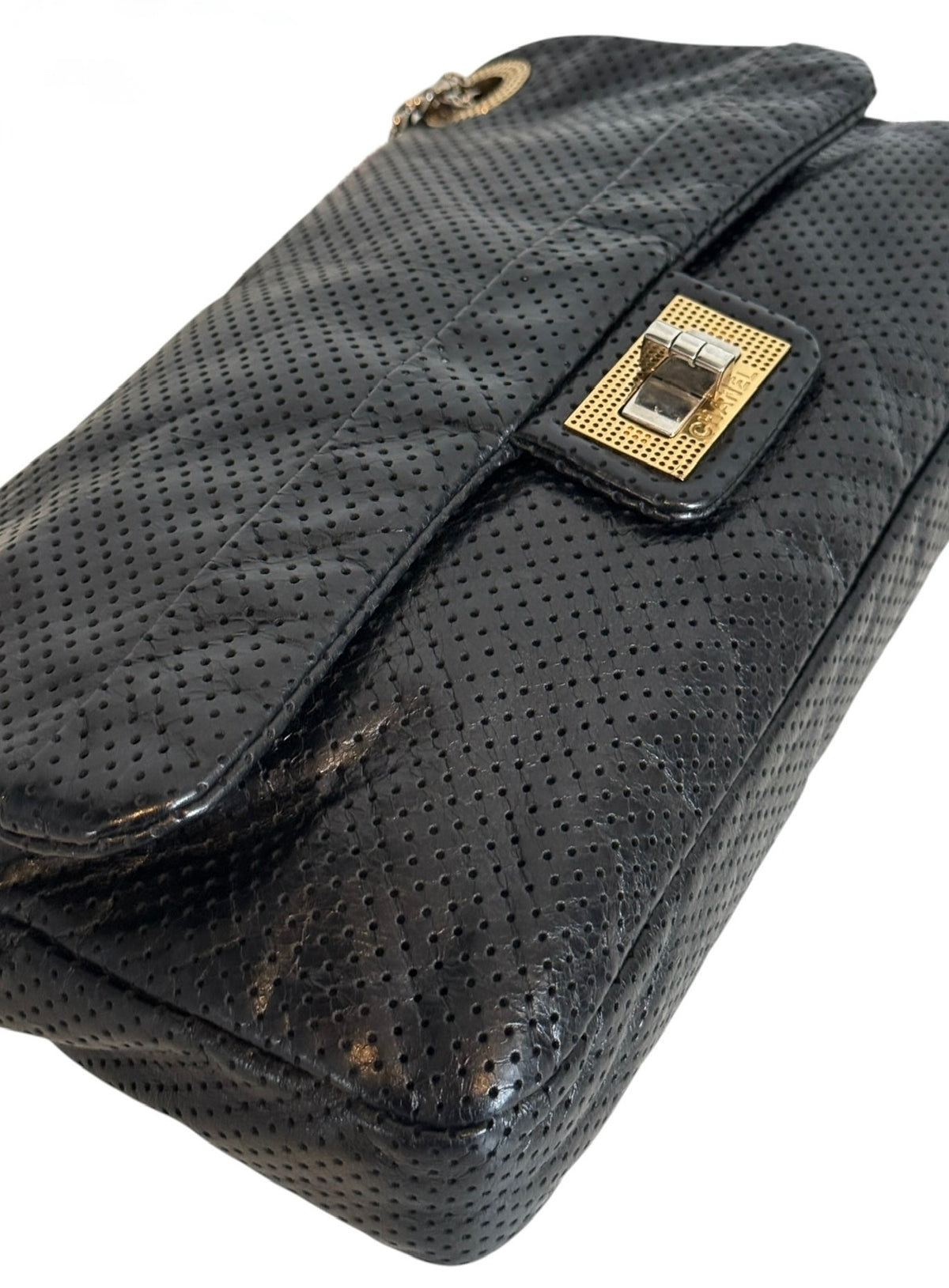 Chanel Vintage 2008-2009 Black Perforated Calfskin Medium Single Reissue Flap Bag with Mixed Metal Hardware