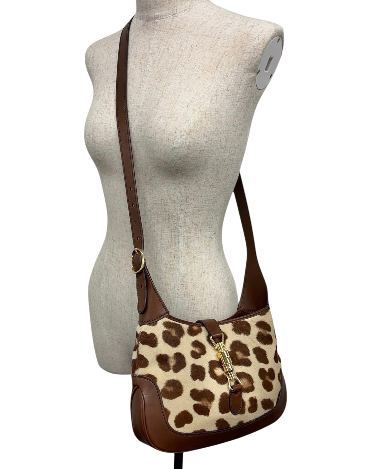 Gucci 2022 HA HA HA Collection Leopard Print Pony Hair Small Jackie Shoulder Crossbody Two-Way Bag