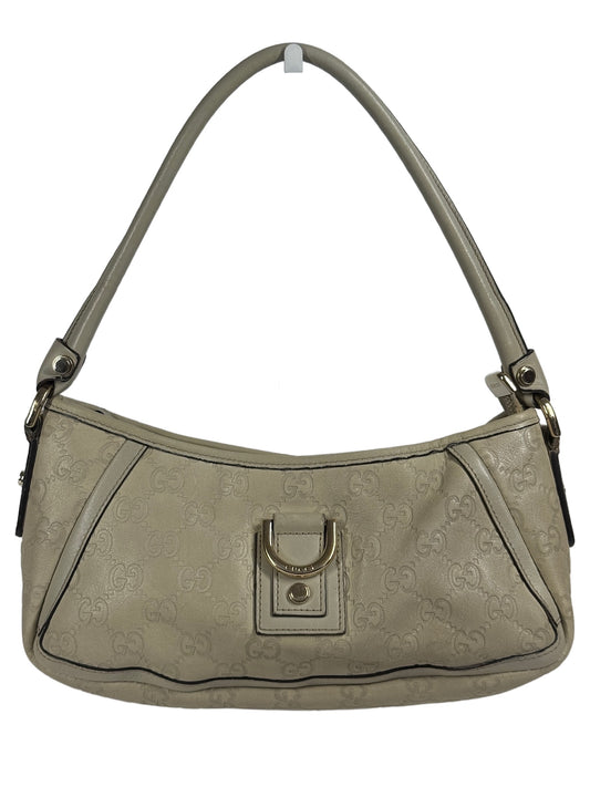Gucci Vintage Ivory Leather GG Monogram Abbey Pochette Shoulder Bag
