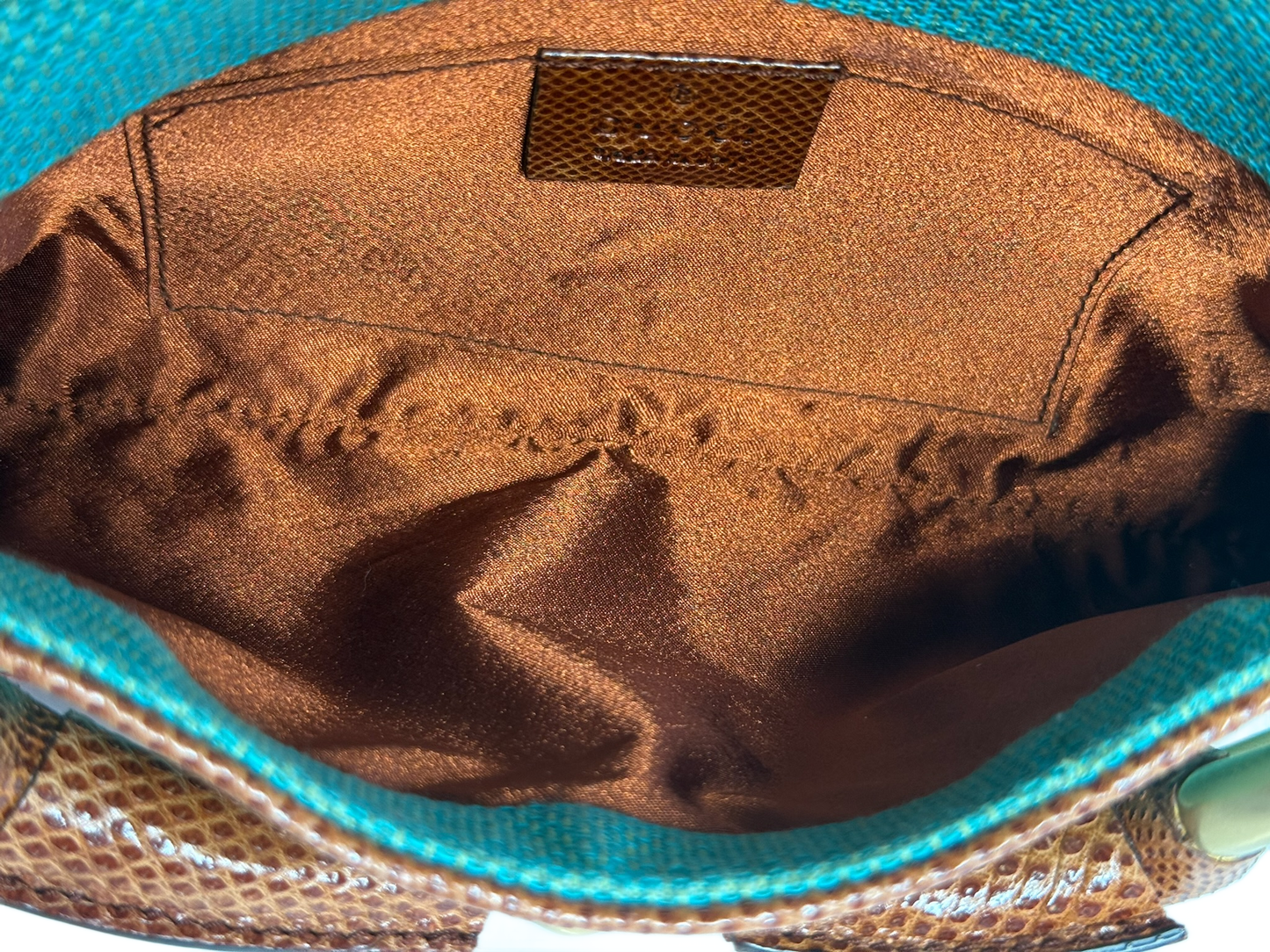 Gucci Vintage Turquoise Floral Embroidered Raffia Lizard Trim Small Horsebit Clutch Shoulder Bag