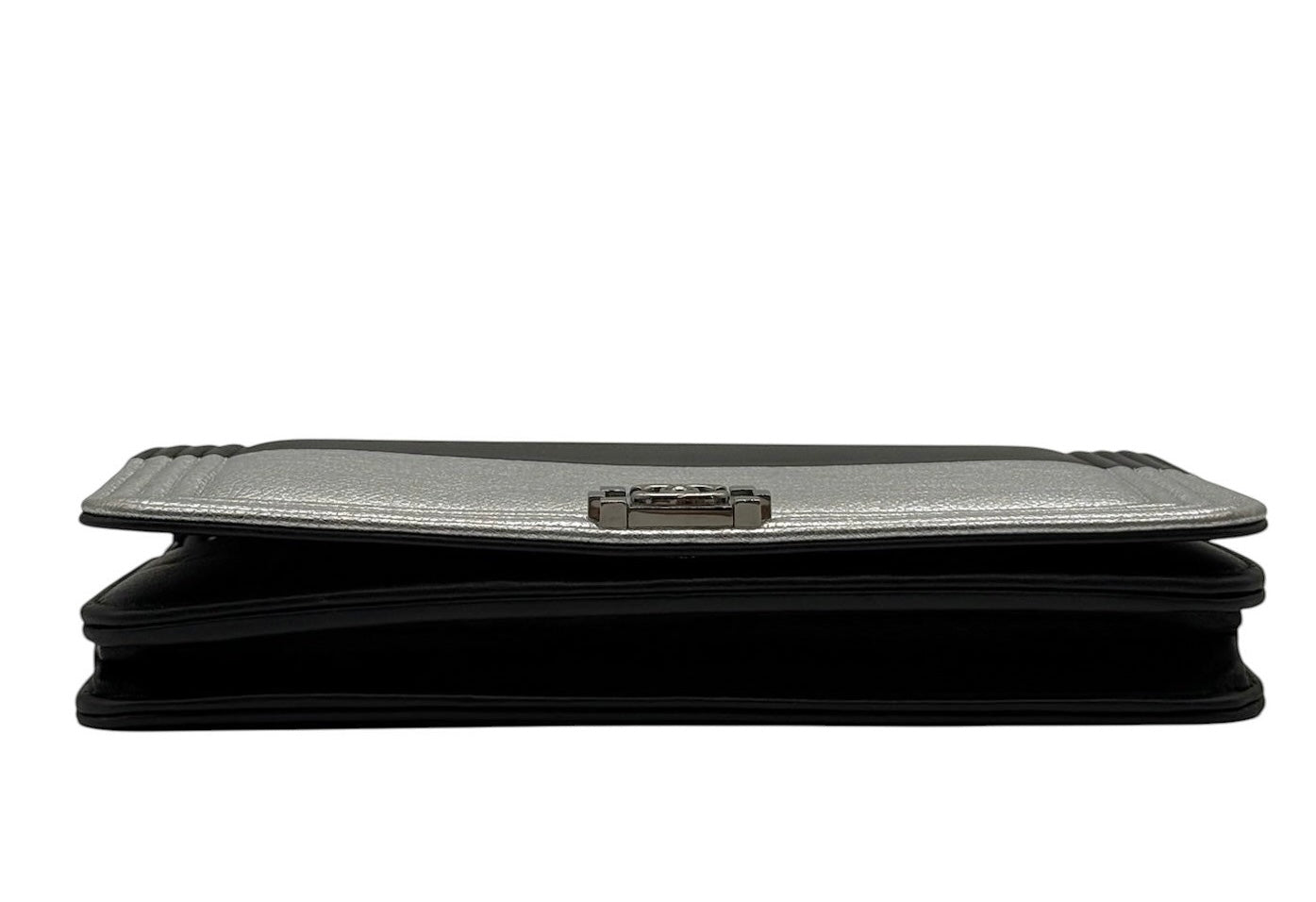 Chanel Black & Metallic Silver Lambskin Two-Toned Boy Wallet on Chain Bag