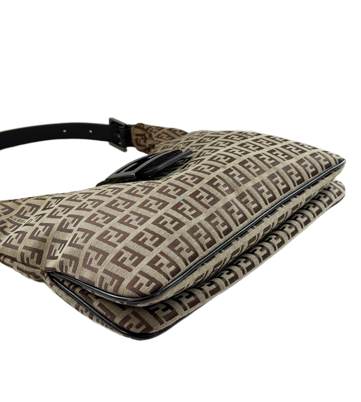 Fendi Vintage Light Brown Zucca Monogram Canvas Split Hobo Shoulder Bag