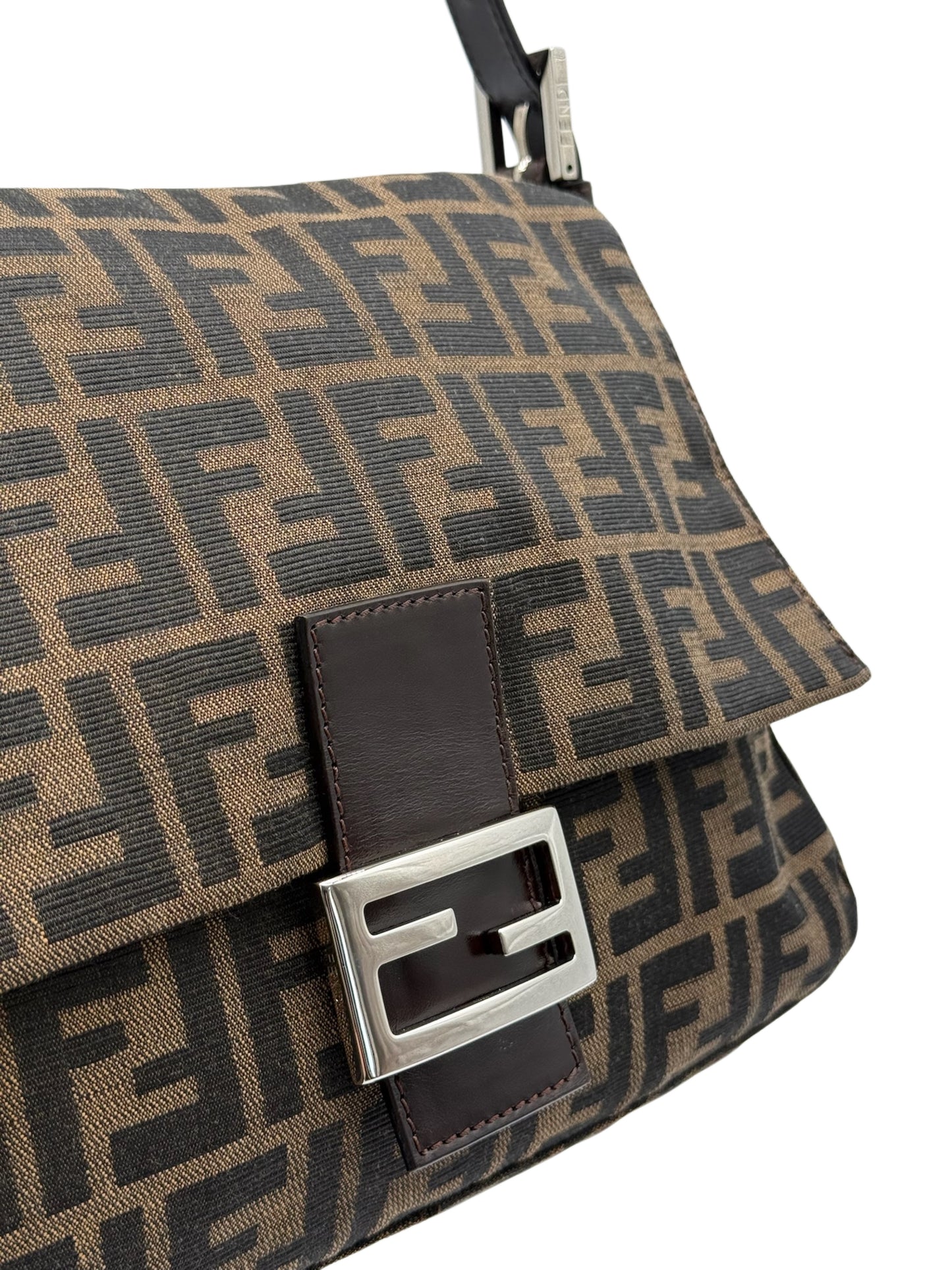 Fendi Vintage Brown Zucca Monogram Classic Mamma Baguette Shoulder Bag