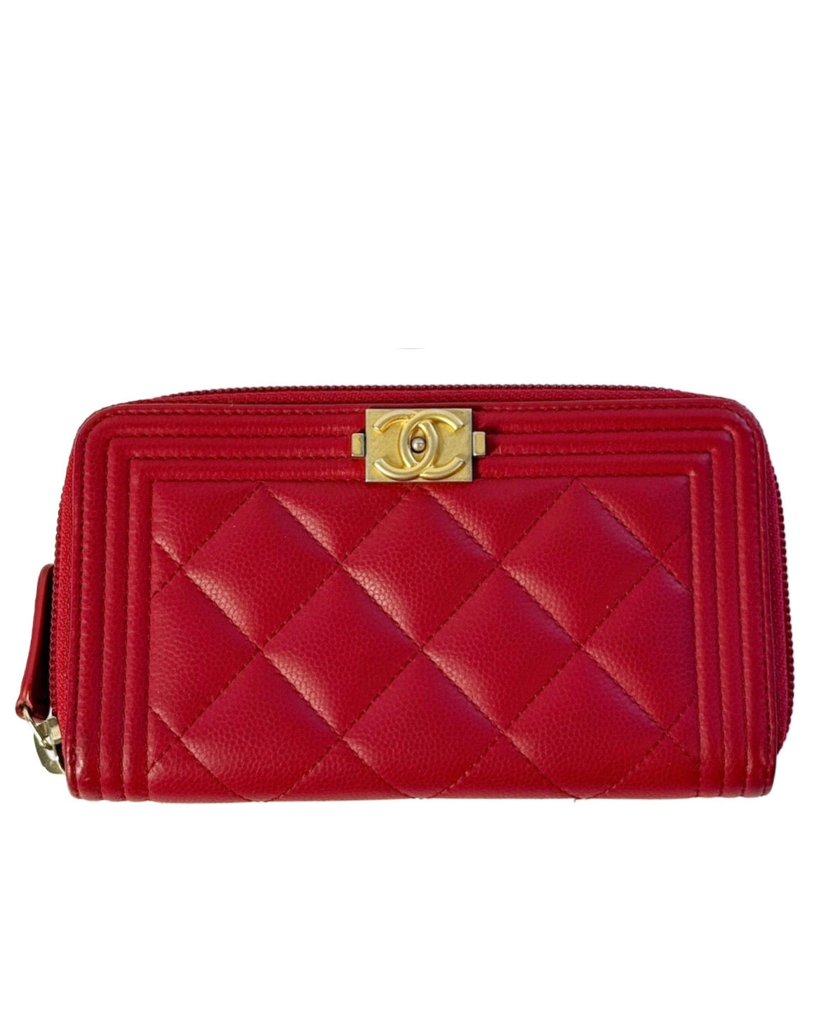 Chanel Red Caviar Le Boy Zip Wallet