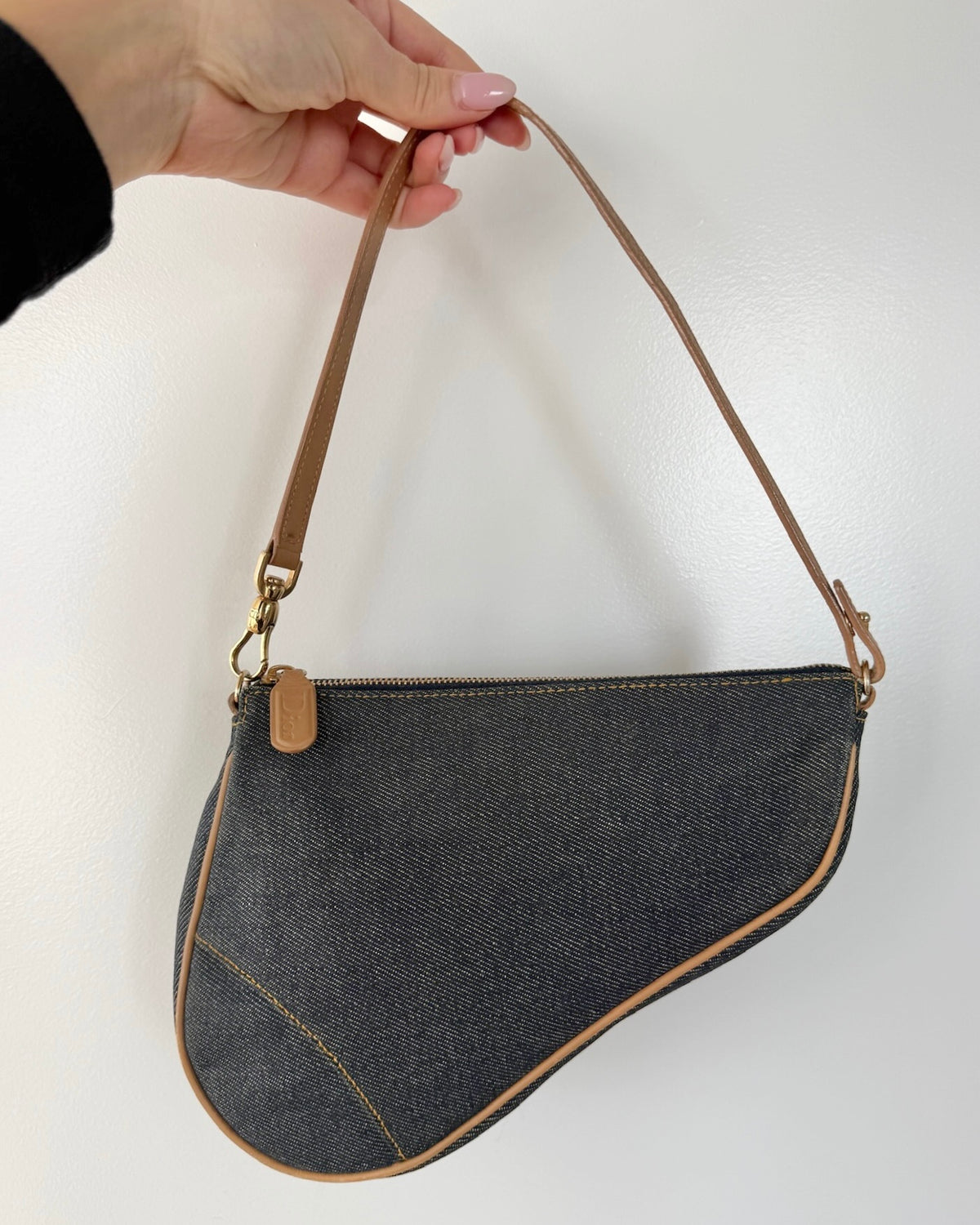 Dior Vintage 2001 Blue Denim Mini Saddle Shoulder Pochette Bag