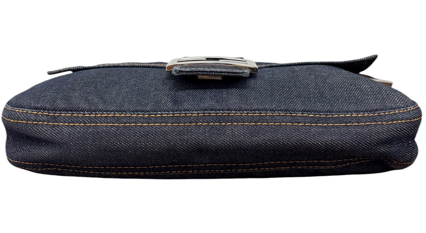 Fendi Vintage Blue Denim Classic Shoulder Baguette Bag
