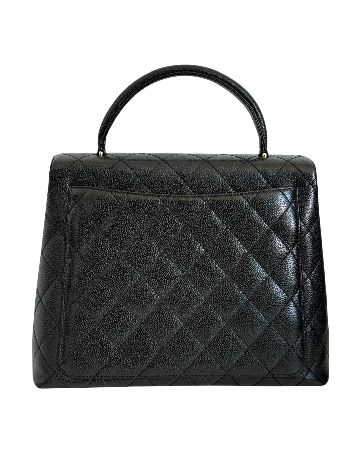 Chanel Vintage 00s Black Quilted Caviar Large Kelly Top Handle Flap Bag with Silver Hardware