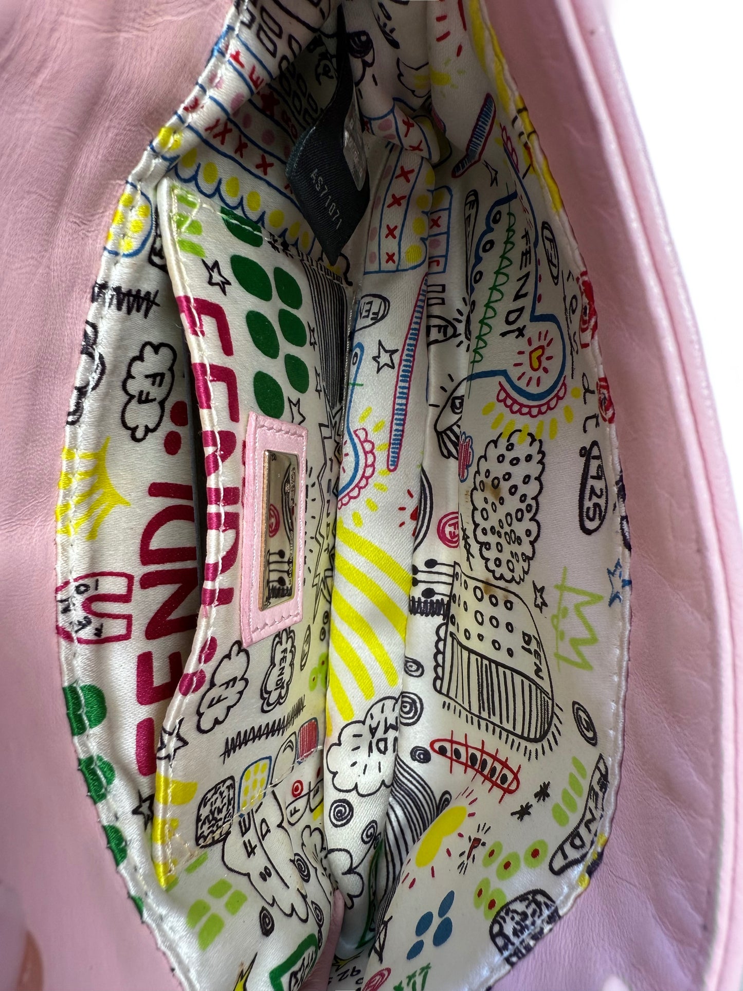 Fendi Pink Nappa Embossed Monogram Logo Leather Mini Baguette Bag