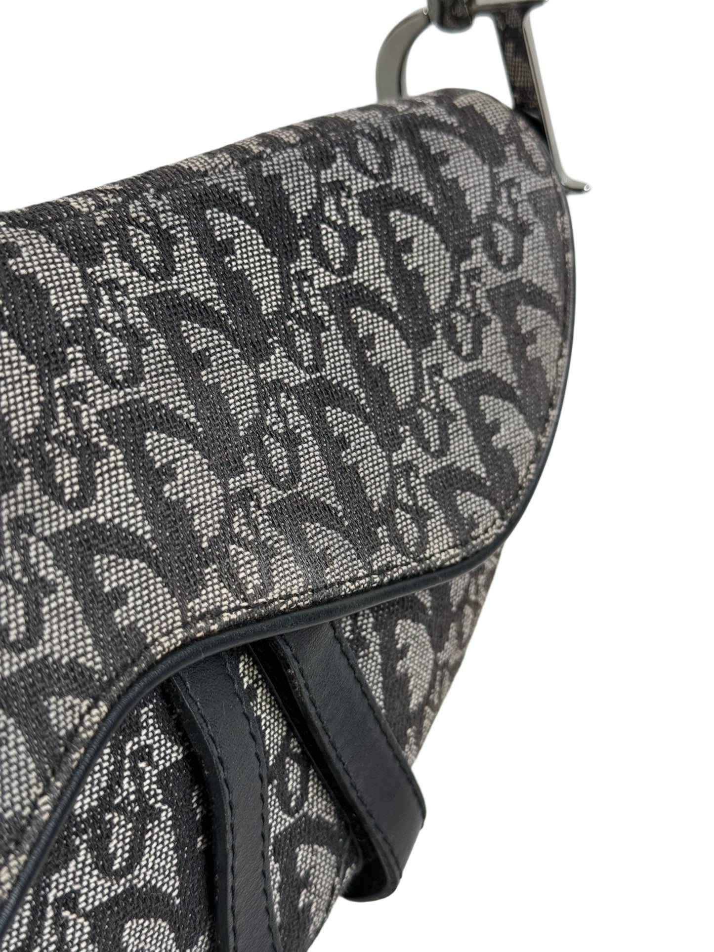 Dior Vintage 2005 Black Trotter Monogram Medium Saddle Bag