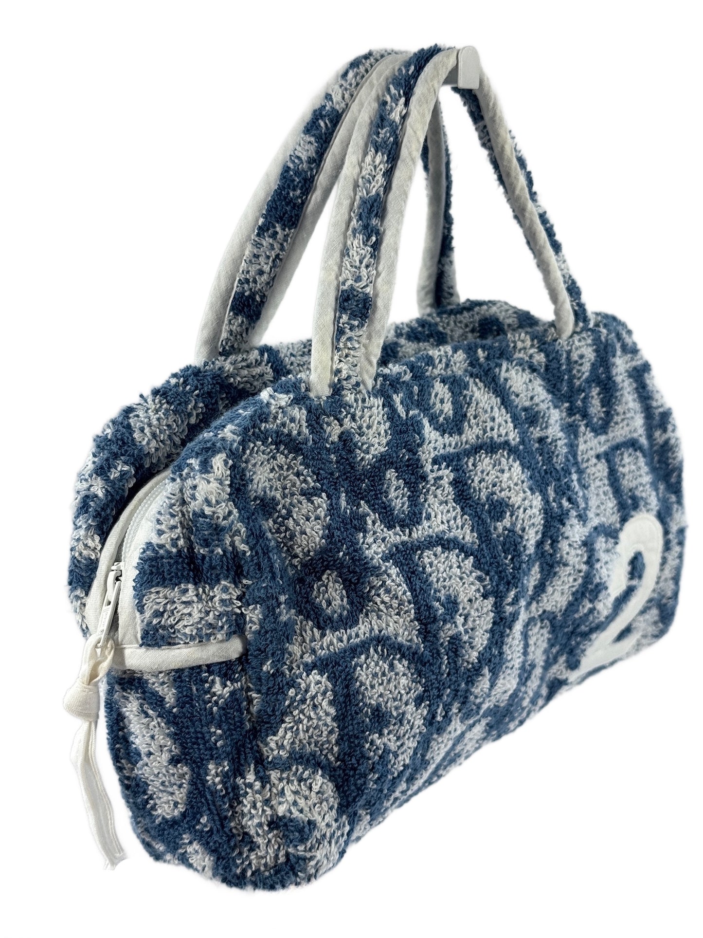 Dior Vintage Blue Monogram Diorissimo 2 Terrycloth Cosmetic Mini Top Handle Bag