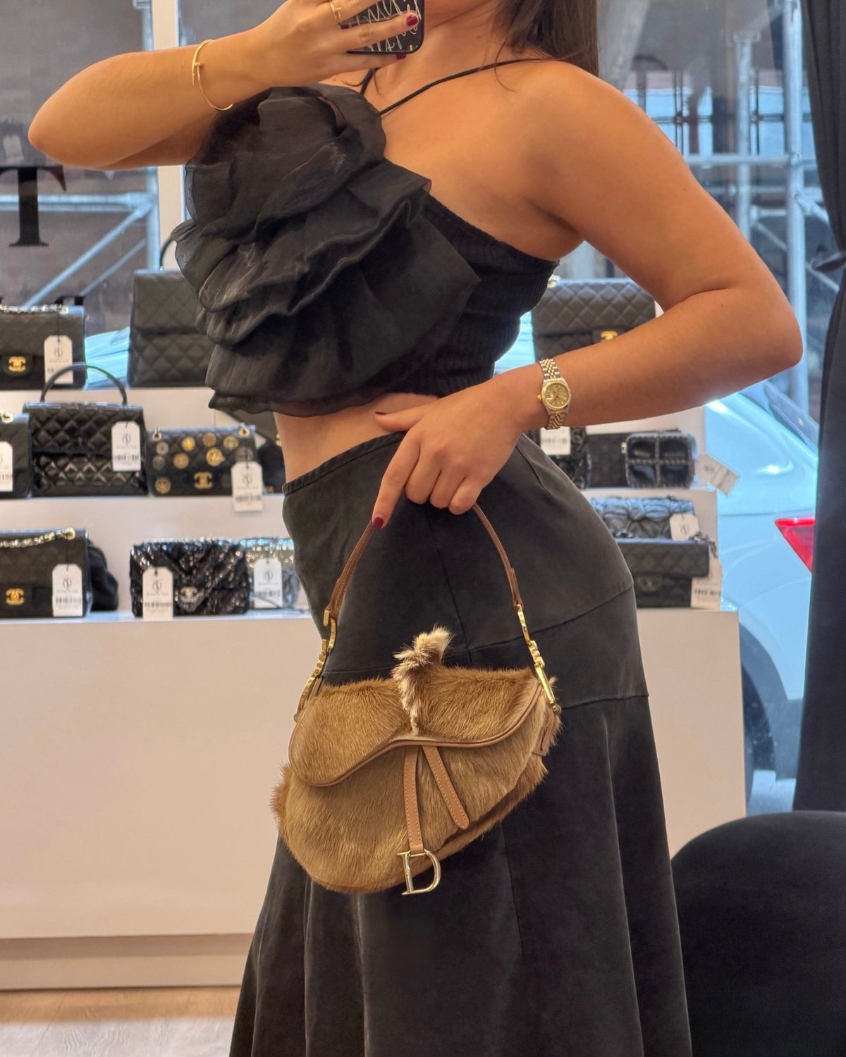 Dior by John Galliano Vintage 2000 Pony Hair Mohawk Mini Saddle Bag