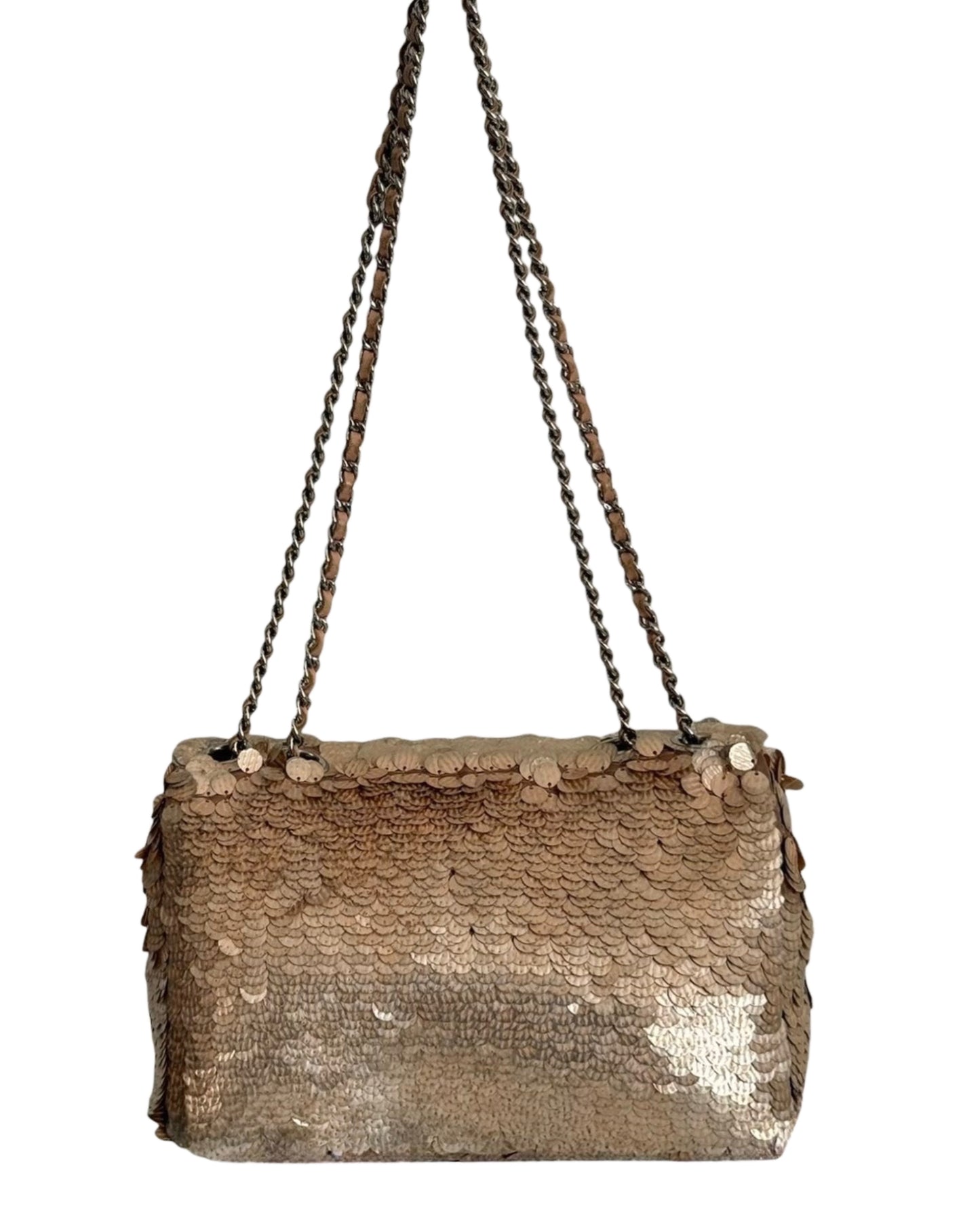 Chanel 2012 Metallic Pink Small Paillette Single Flap Shoulder Bag