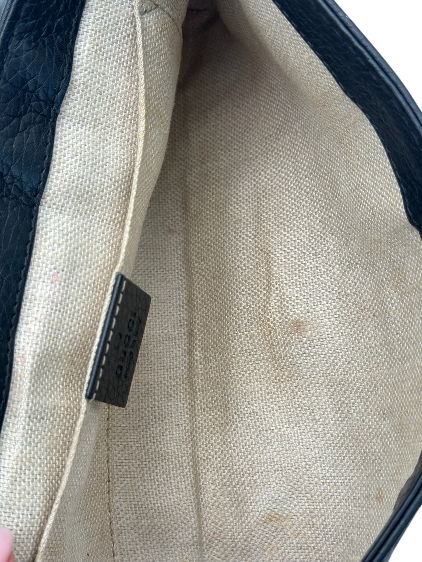 Gucci Vintage Black Pebbled Leather Half Bit Small Chain Pochette Shoulder Bag
