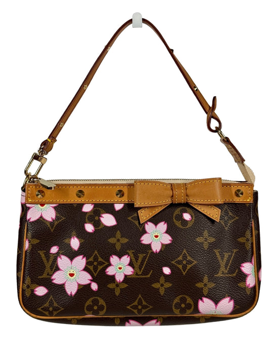 Louis Vuitton Vintage 2003 Takashi Murakami Brown Cherry Blossom Monogram Pochette Accessoires