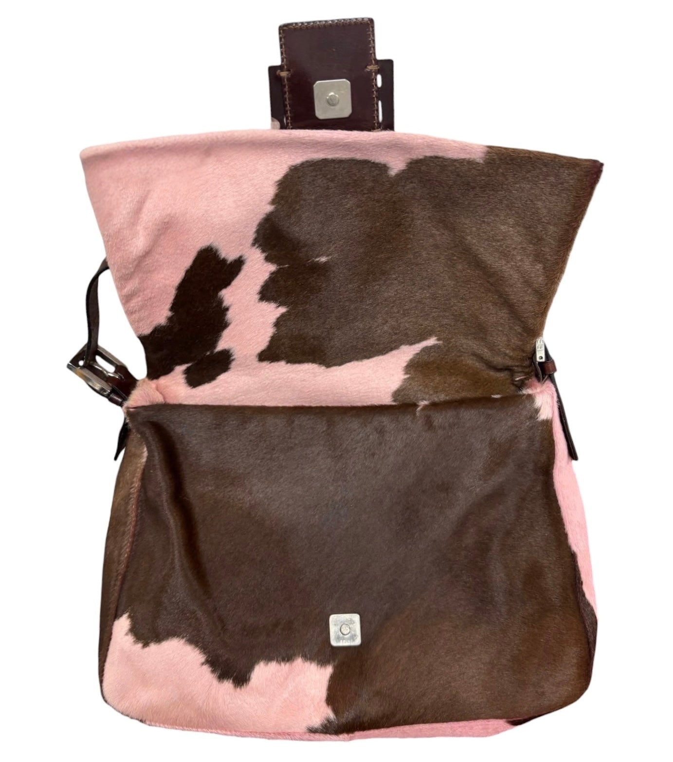 Fendi Vintage Pink & Brown Cow Print Pony Hair Mamma Baguette Shoulder Bag