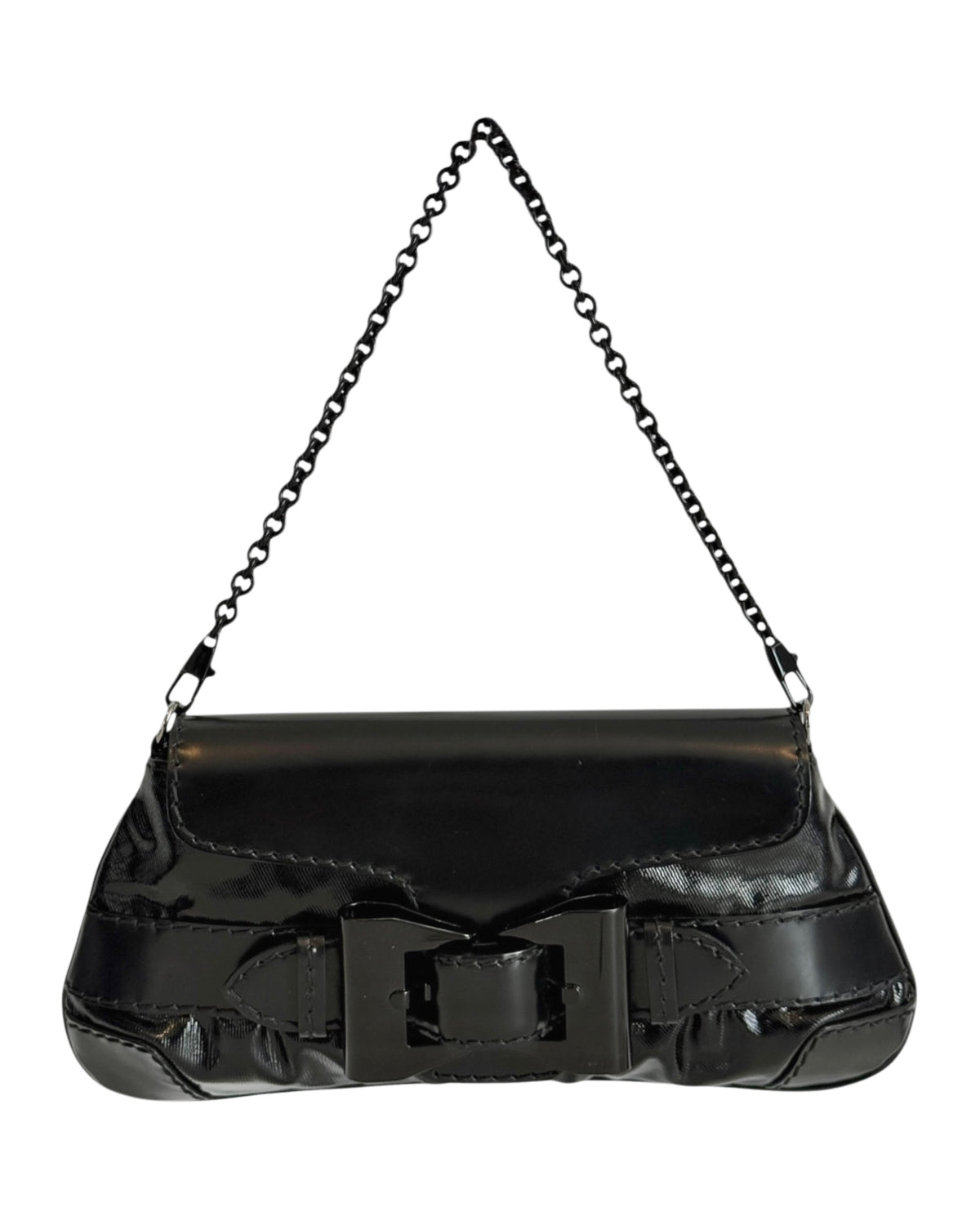 Gucci Vintage Black Patent Leather Dialux Queen Bow Small Shoulder Bag Clutch